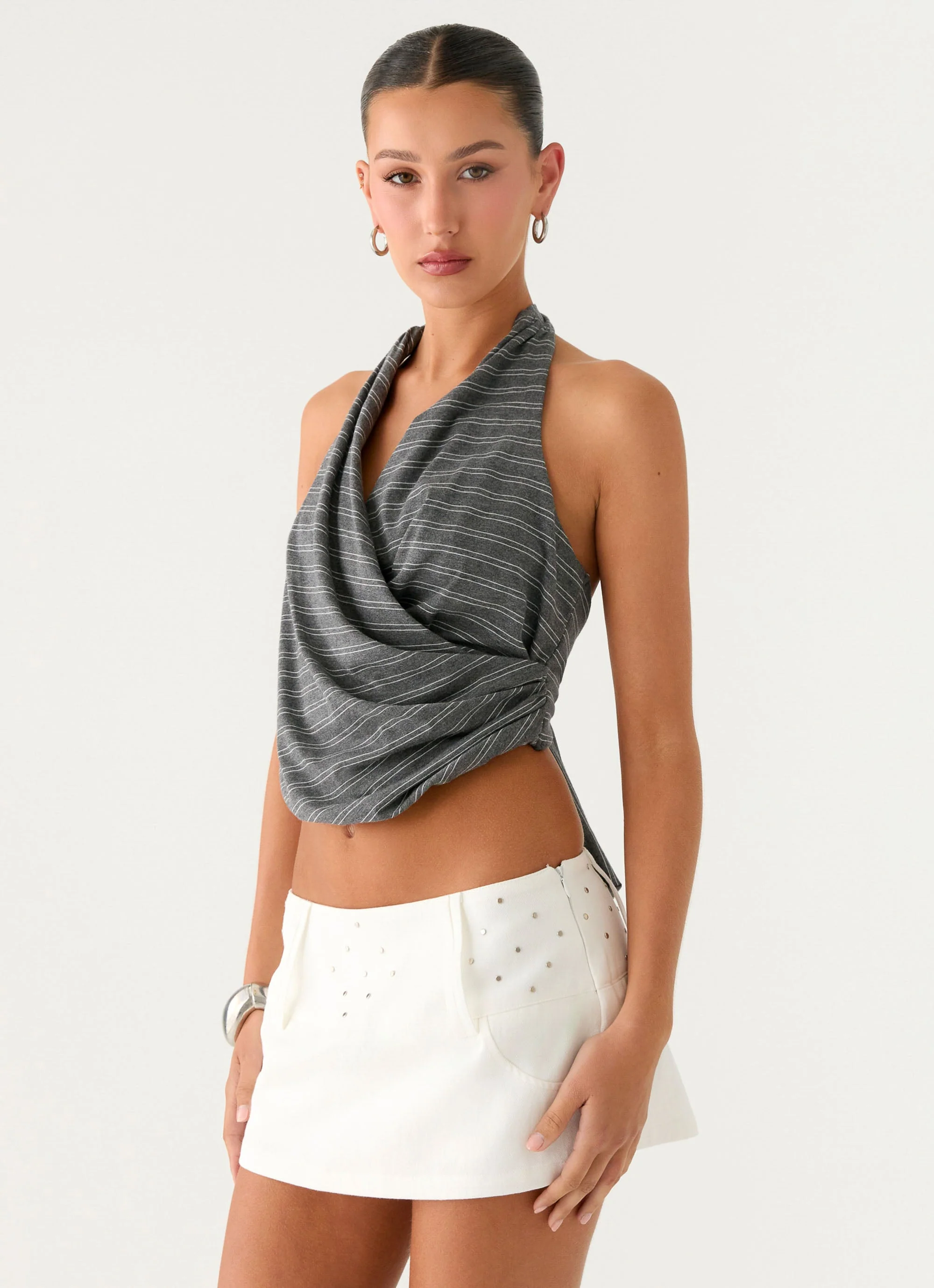 Vassy Halter Top - Grey Marle Stripe - Image 6