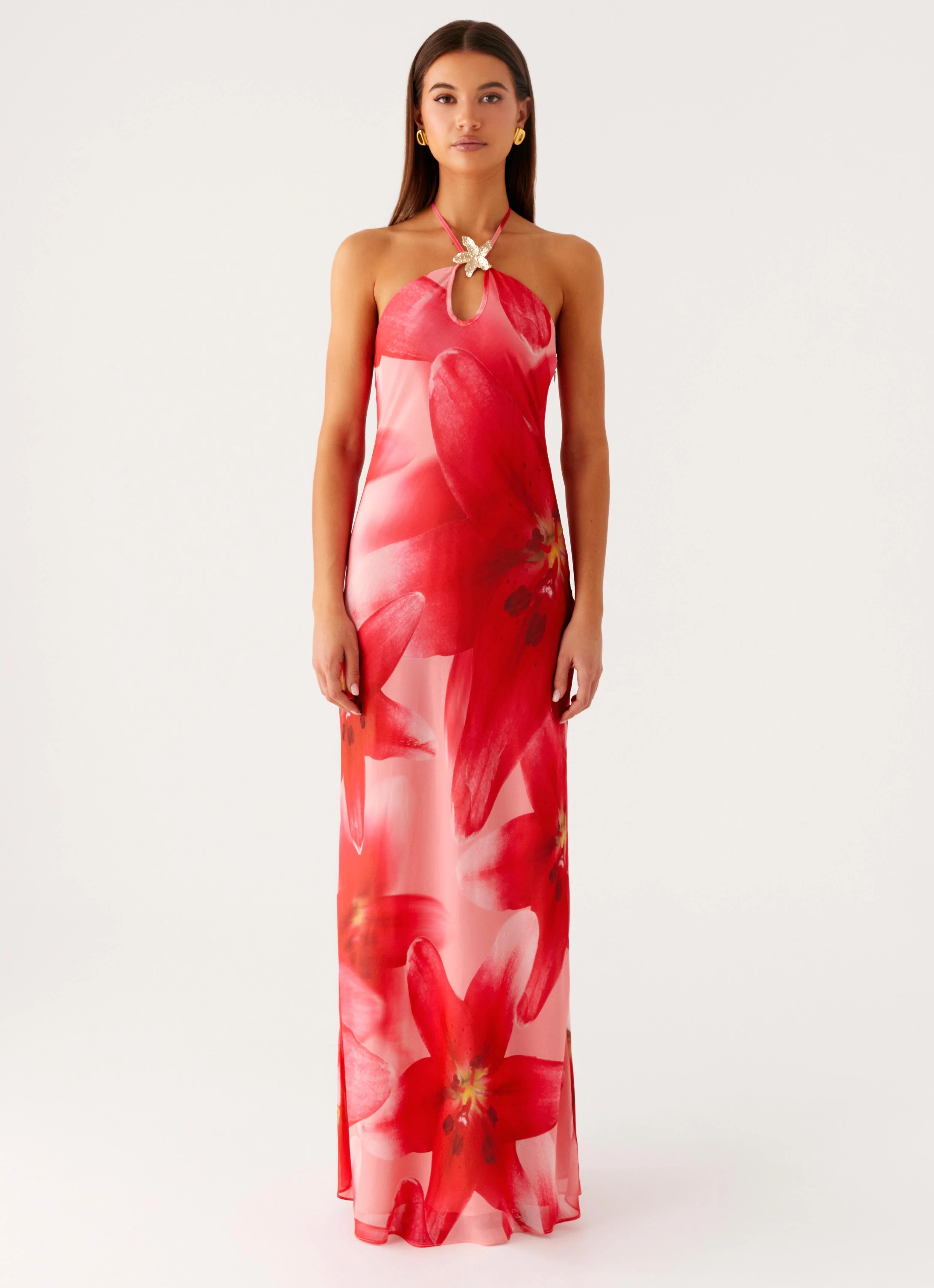 Vatiana Chiffon Maxi Dress - Peach Watermelon Flower - Image 2