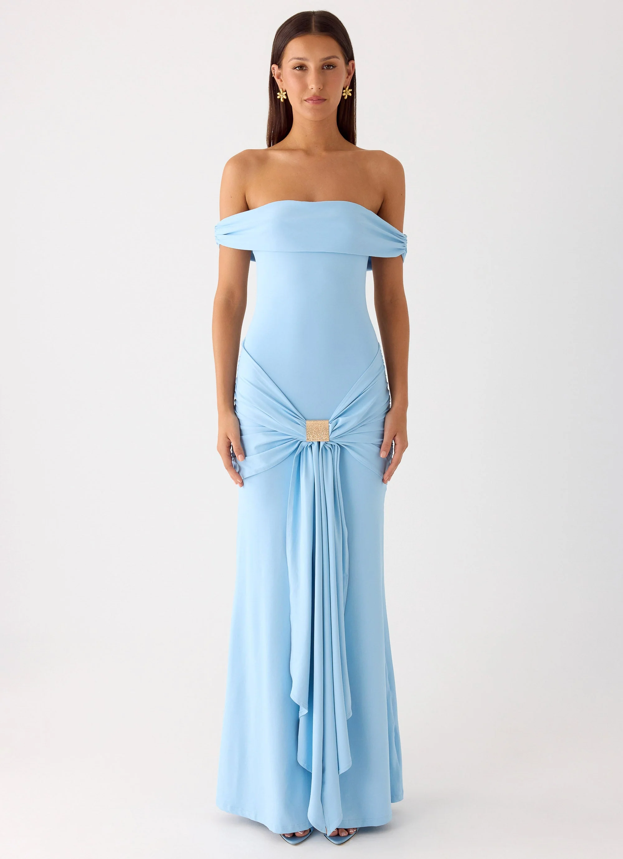 Vee Bardot Maxi Dress - Blue - Image 2