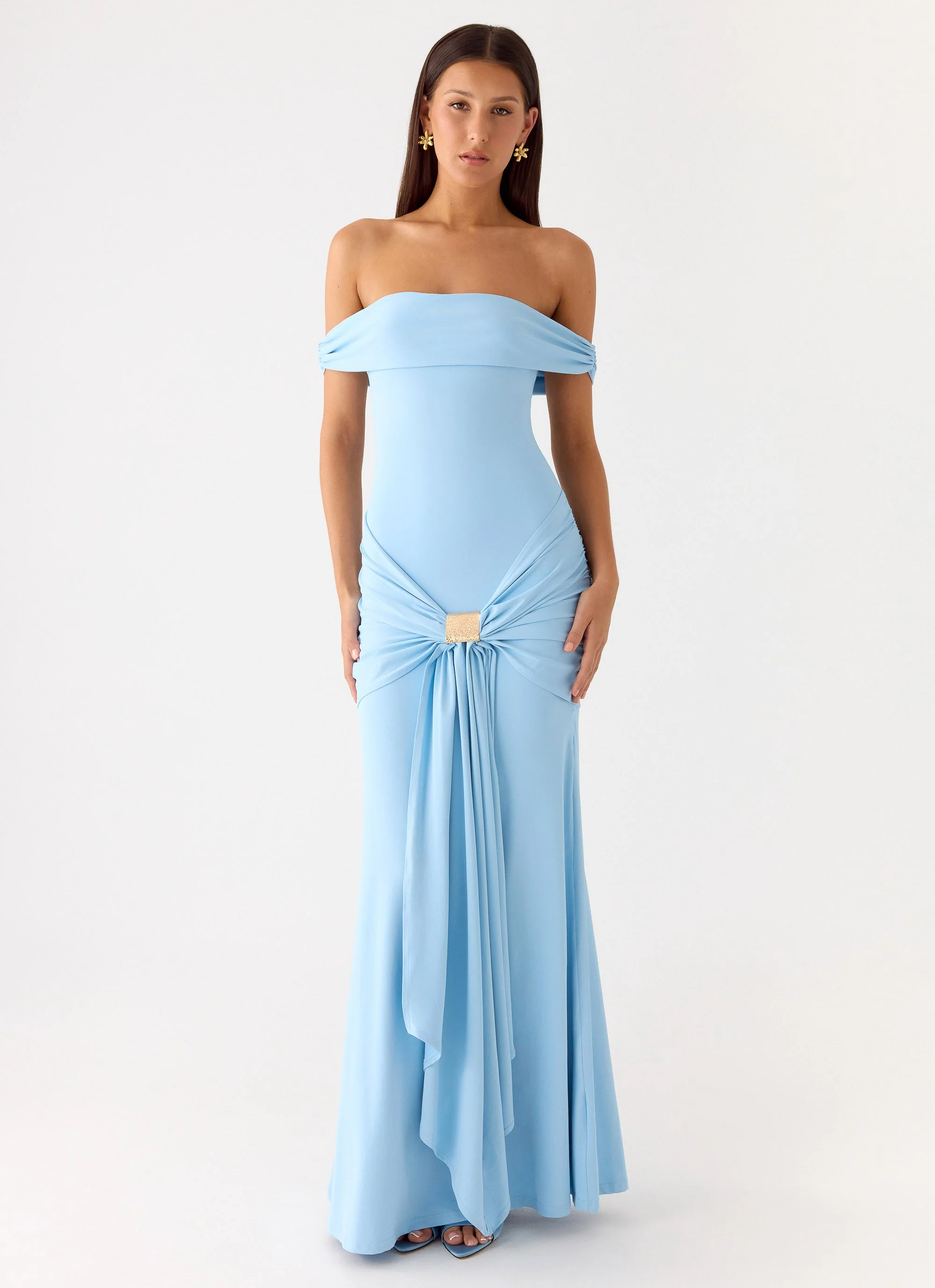 Vee Bardot Maxi Dress - Blue - Image 4