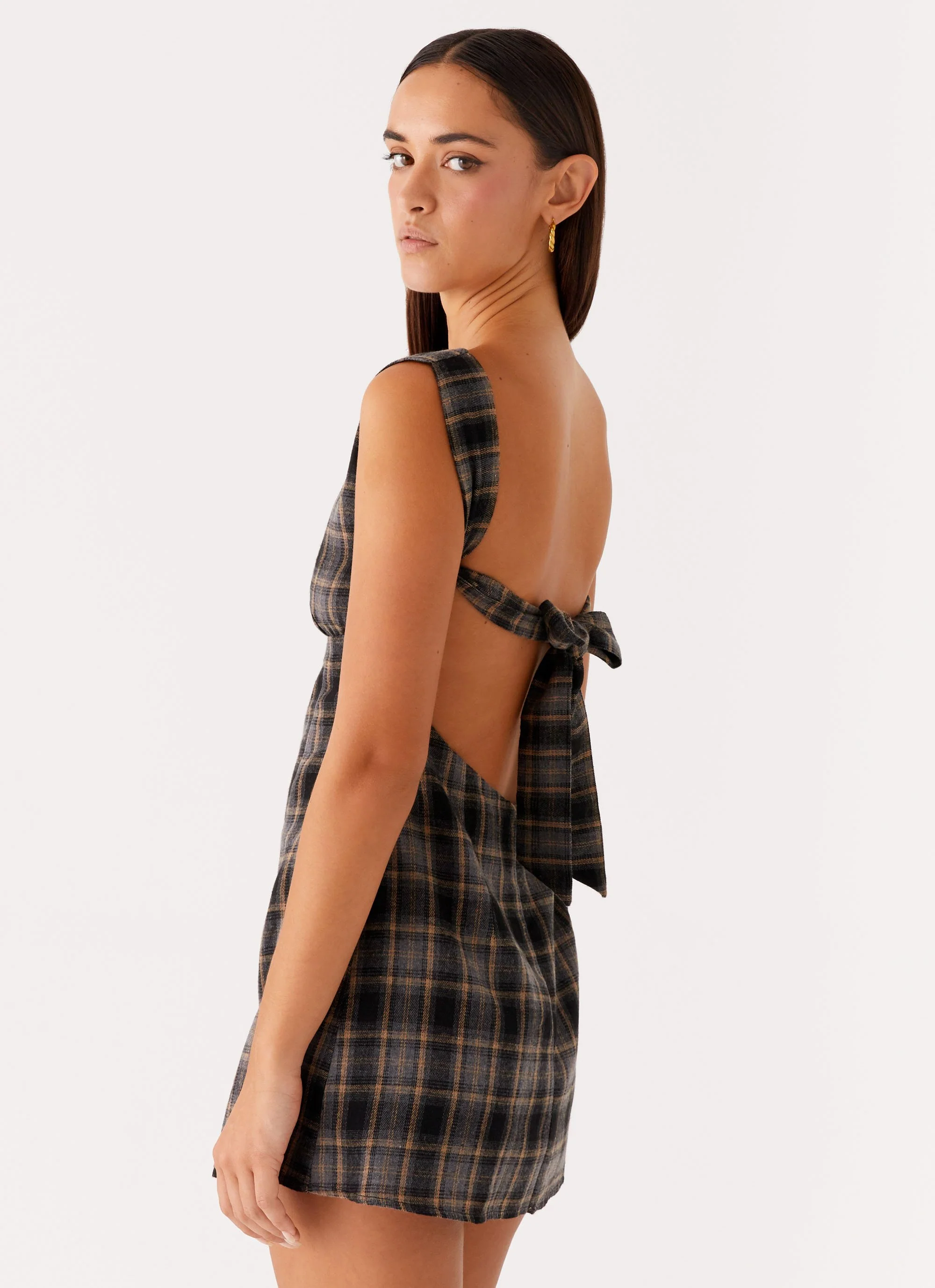 Vella Mini Dress - Brown Check - Image 2