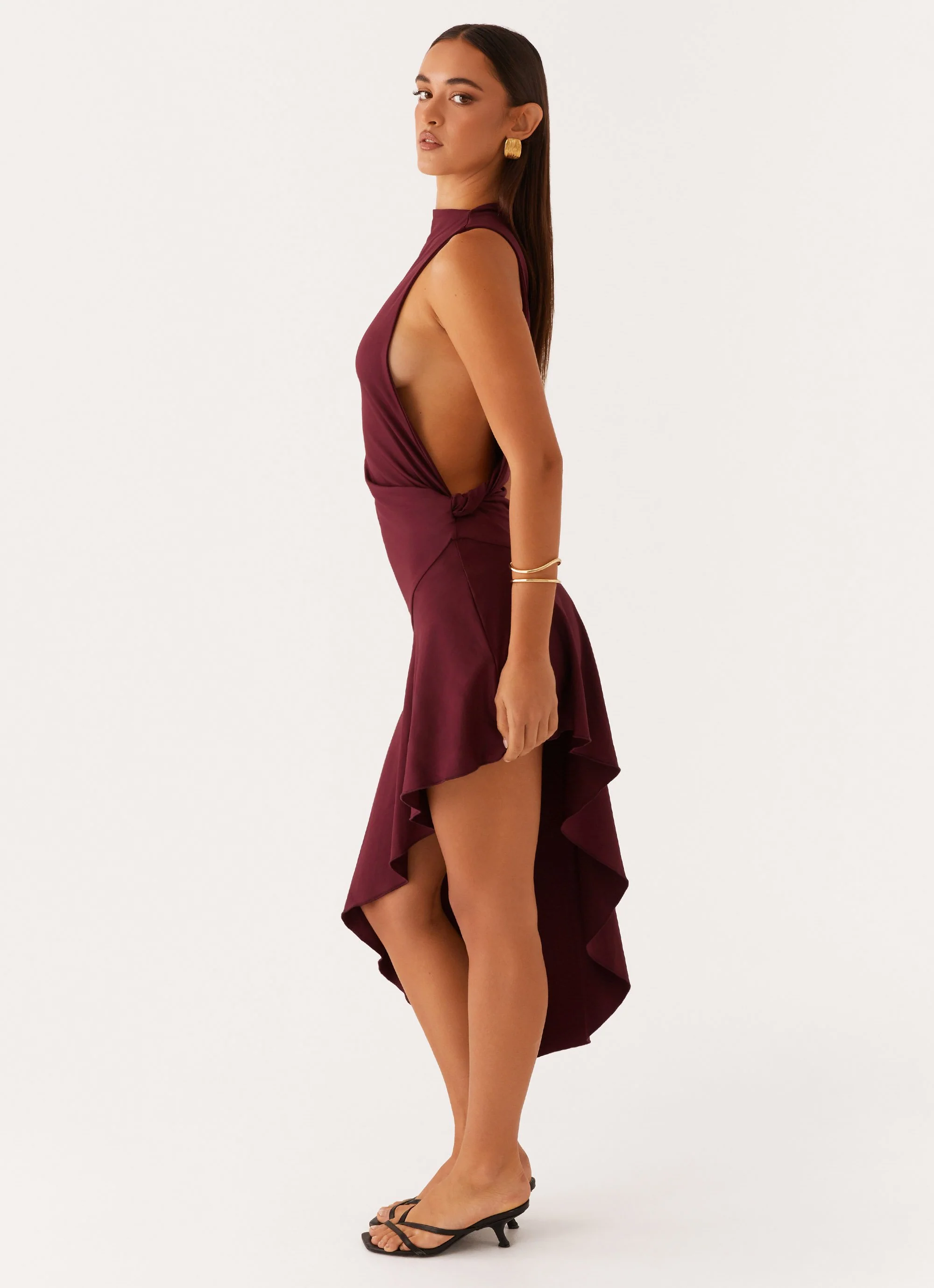 Venetia Asymmetric Maxi Dress - Deep Maroon - Image 3