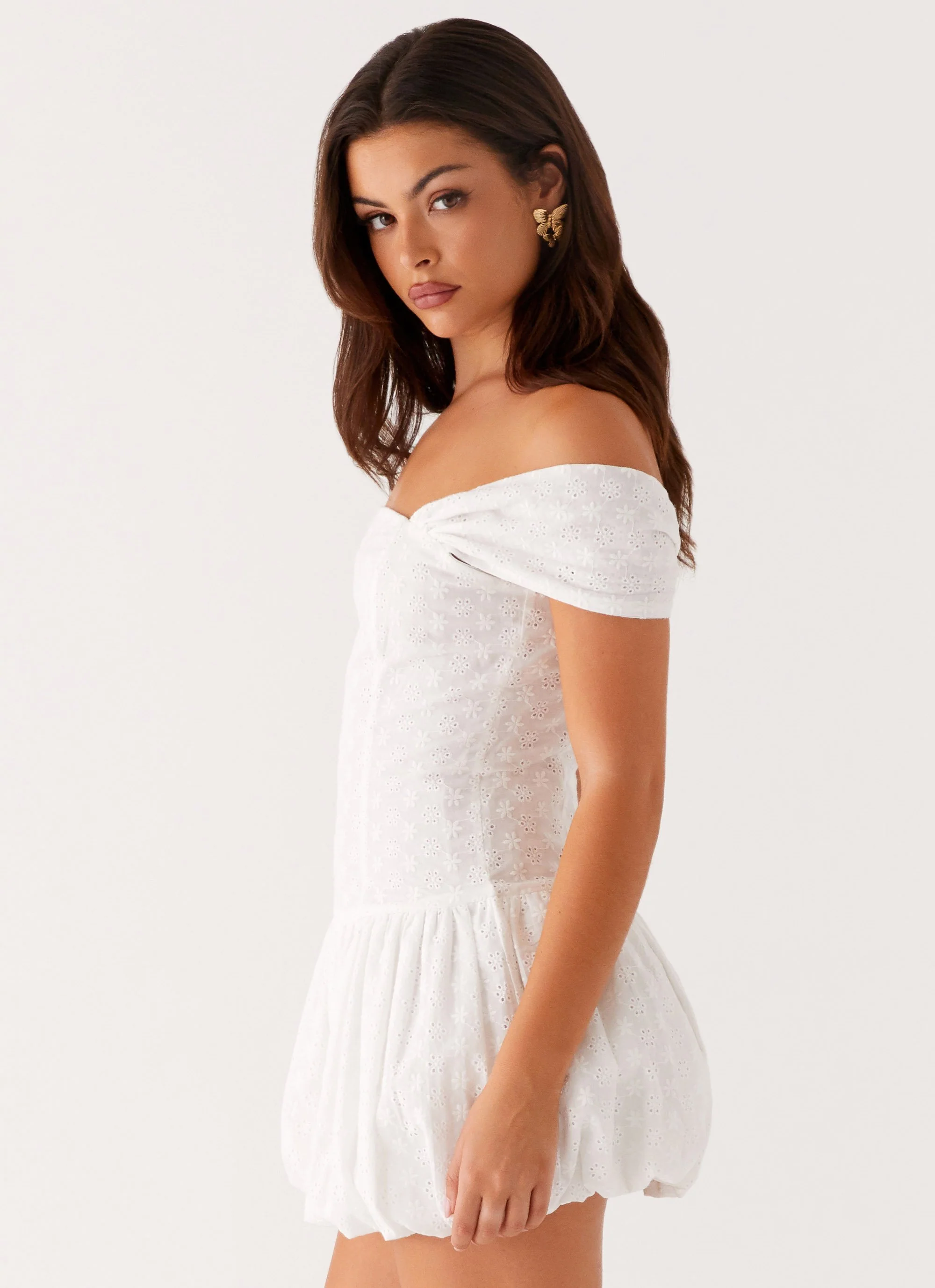 Vida Off Shoulder Mini Dress - White - Image 3