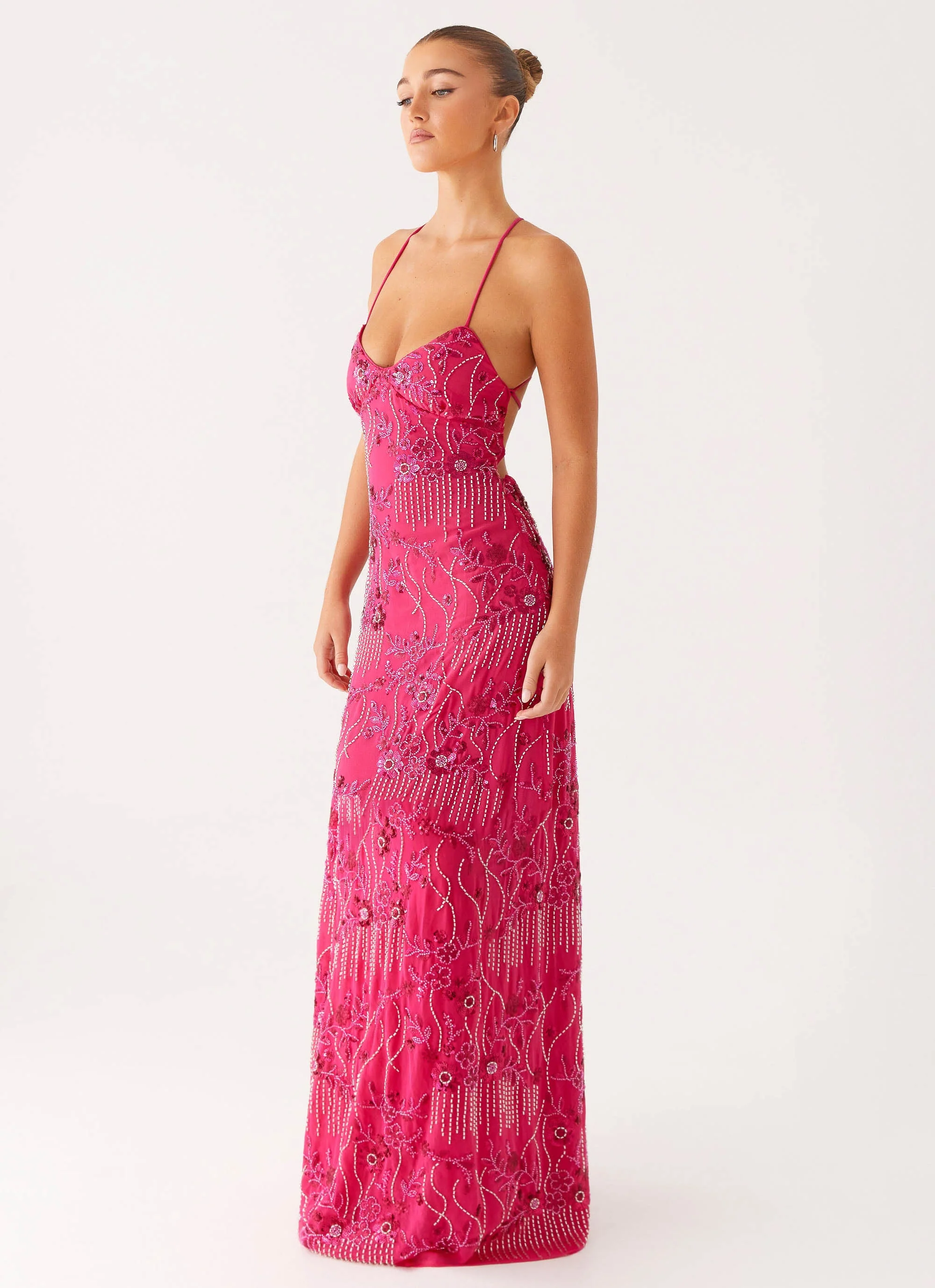 Vietta Sequin Cami Maxi Dress - Fuchsia - Image 7