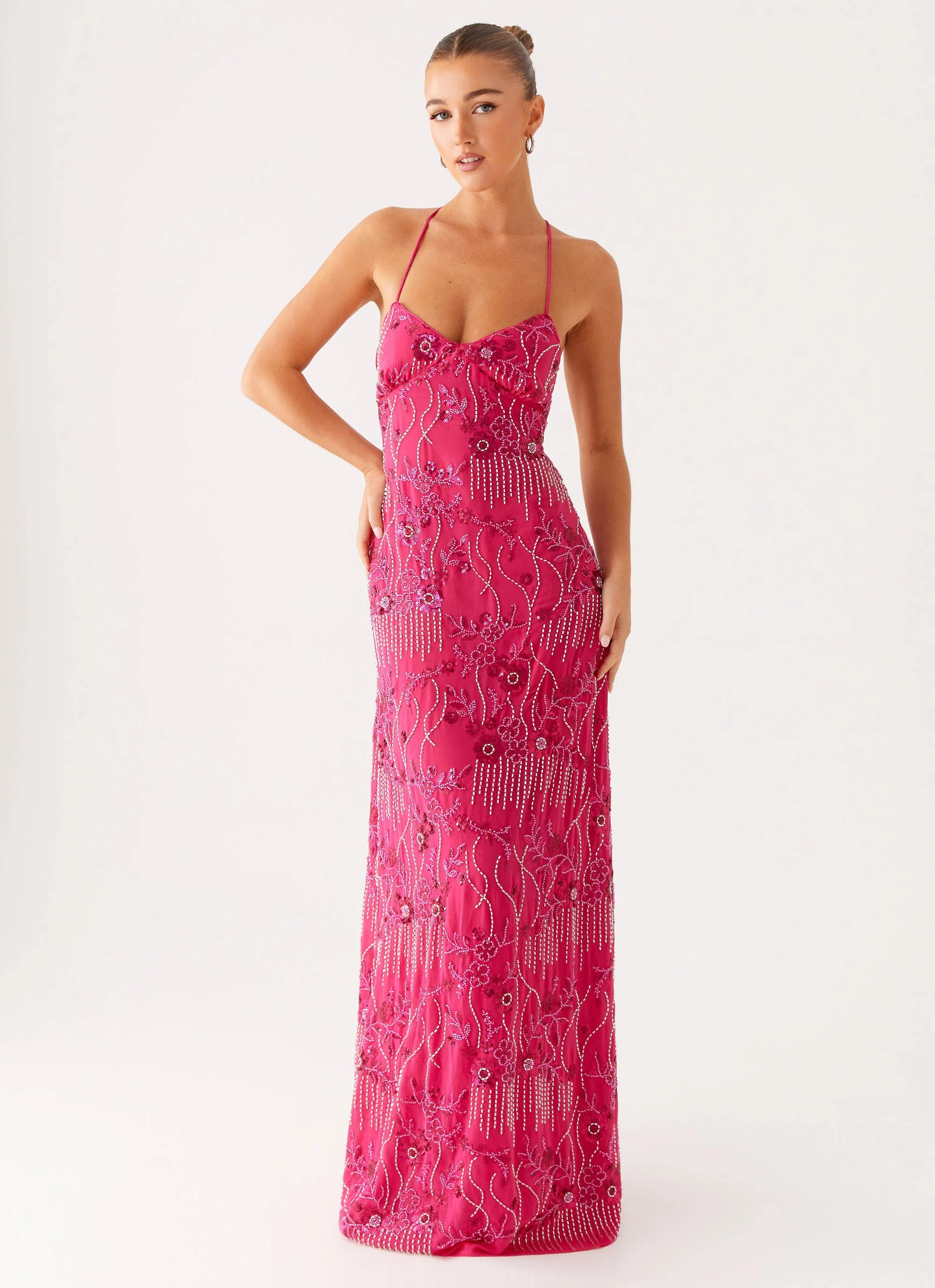 Vietta Sequin Cami Maxi Dress - Fuchsia - Image 8