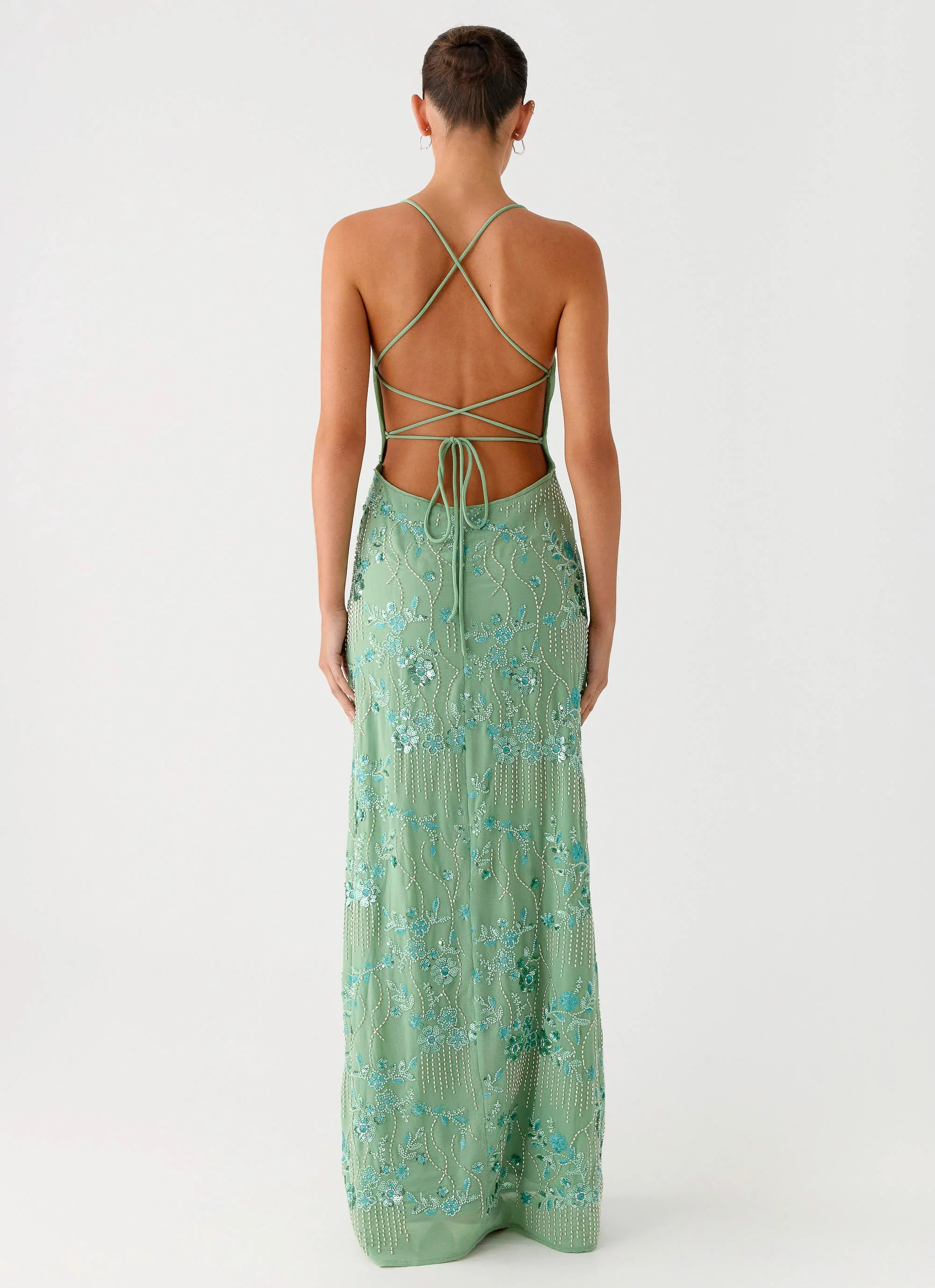 Vietta Sequin Cami Maxi Dress - Mint - Image 2
