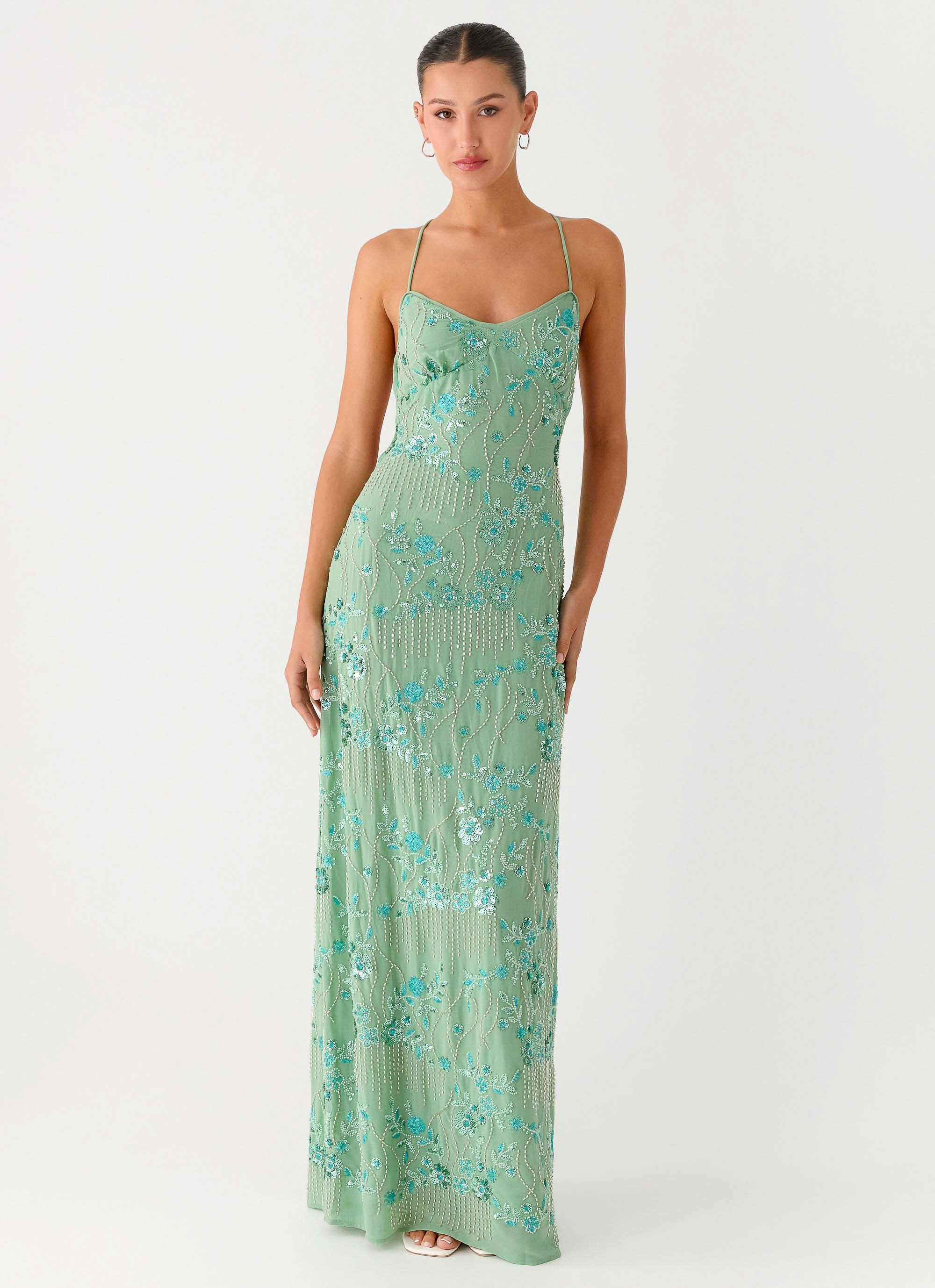 Vietta Sequin Cami Maxi Dress - Mint - Image 4
