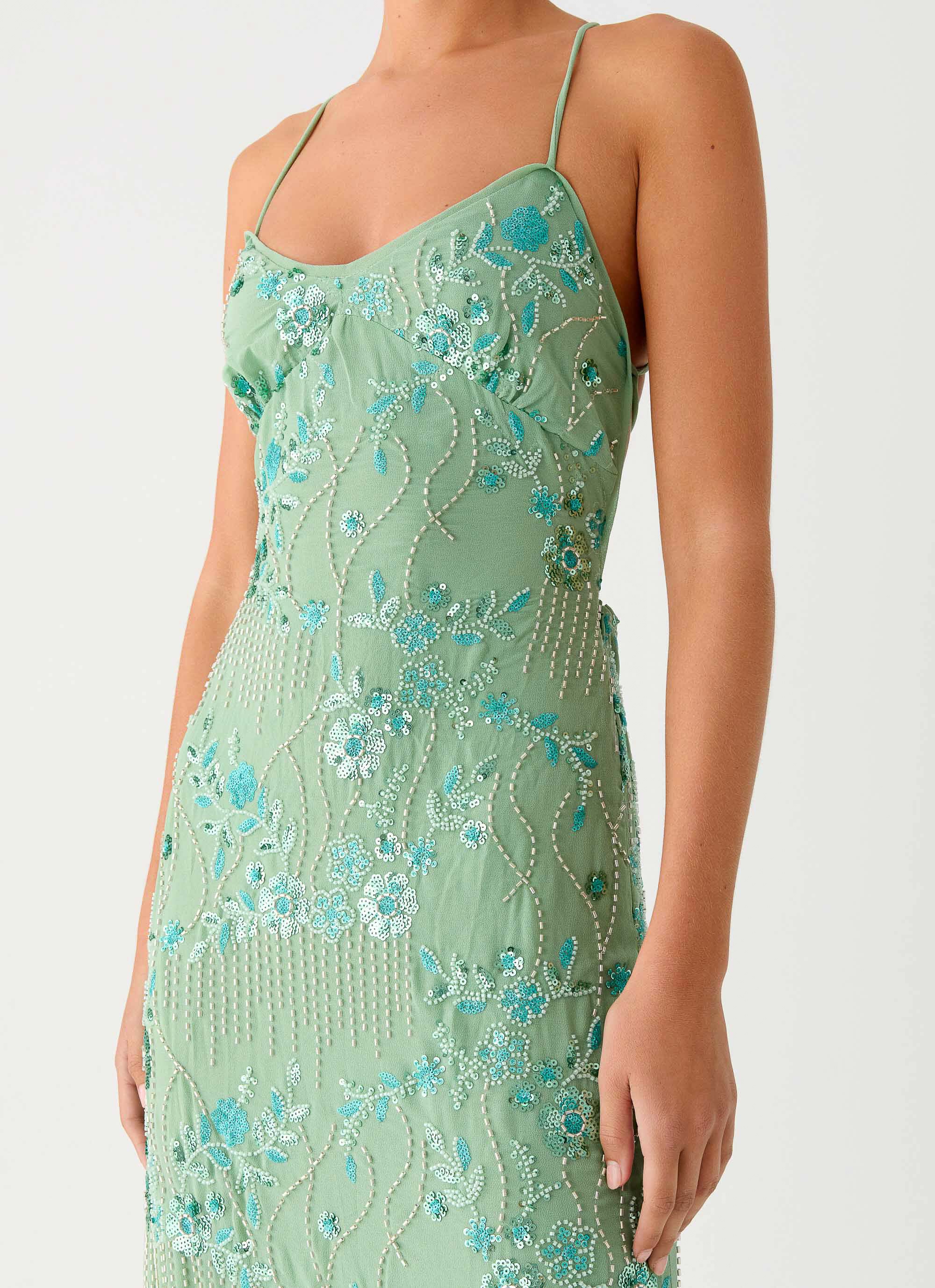 Vietta Sequin Cami Maxi Dress - Mint - Image 5
