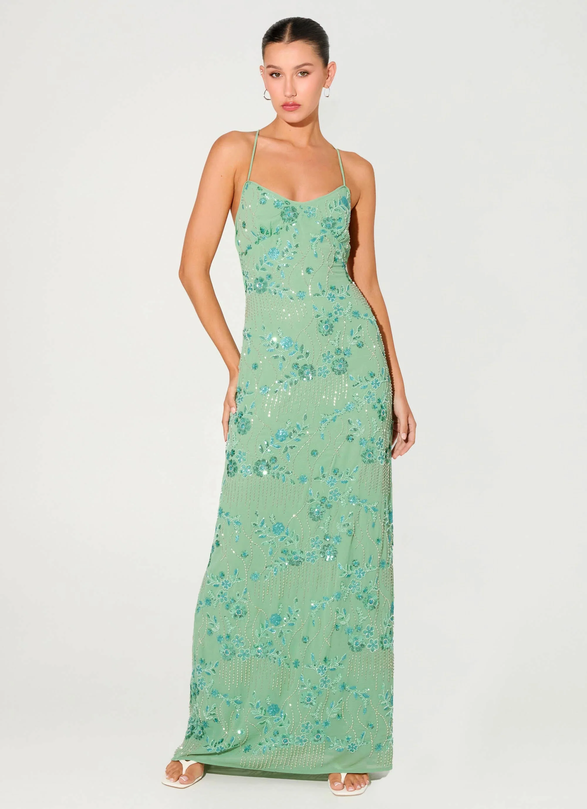 Vietta Sequin Cami Maxi Dress - Mint - Image 6