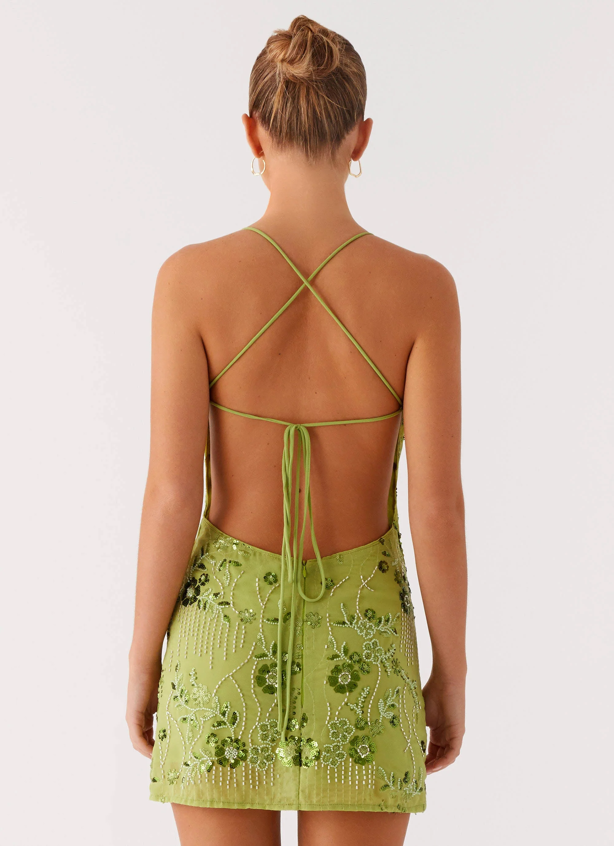 Vietta Sequin Cami Micro Mini Dress - Lime - Image 3