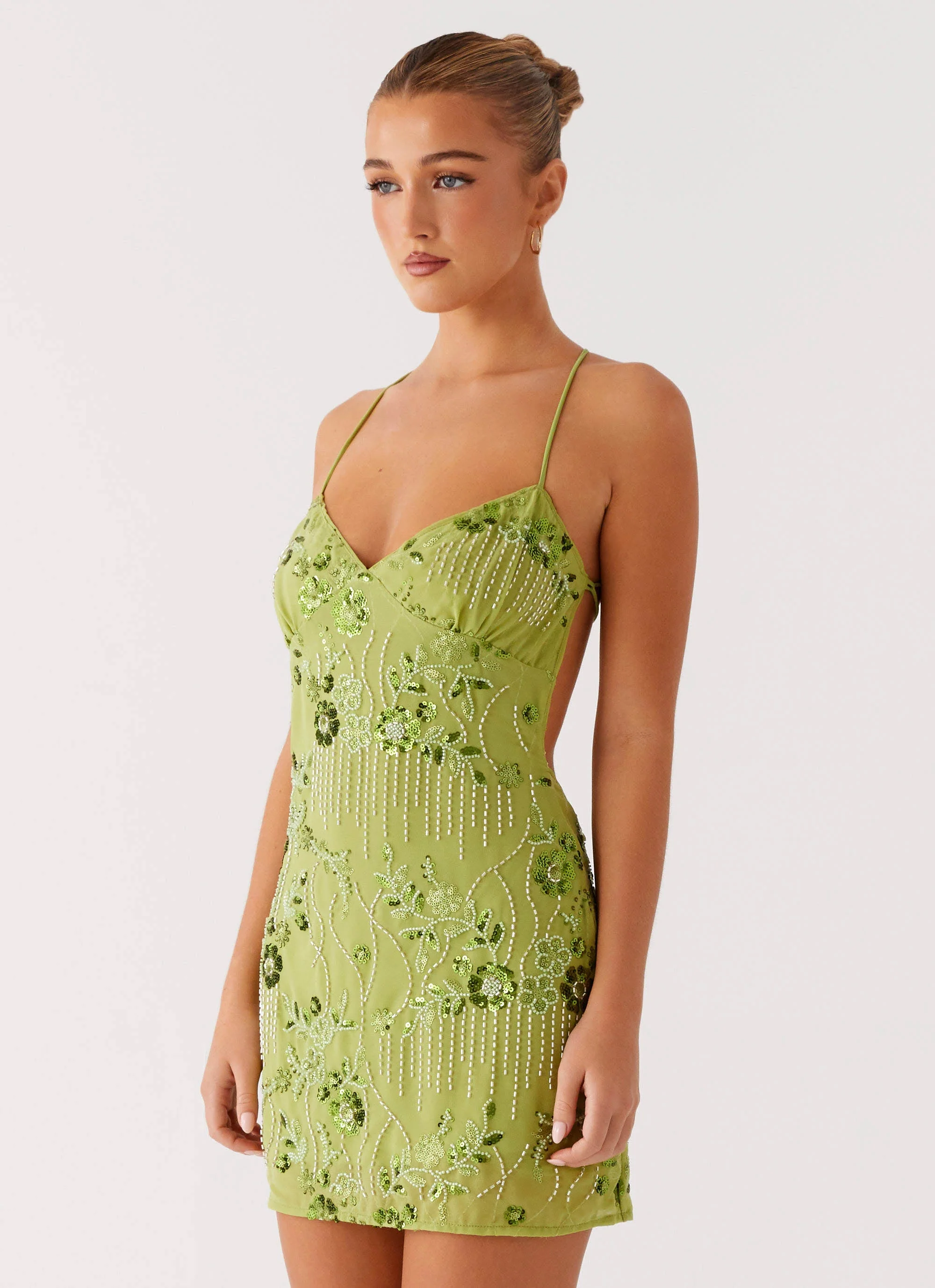 Vietta Sequin Cami Micro Mini Dress - Lime - Image 5