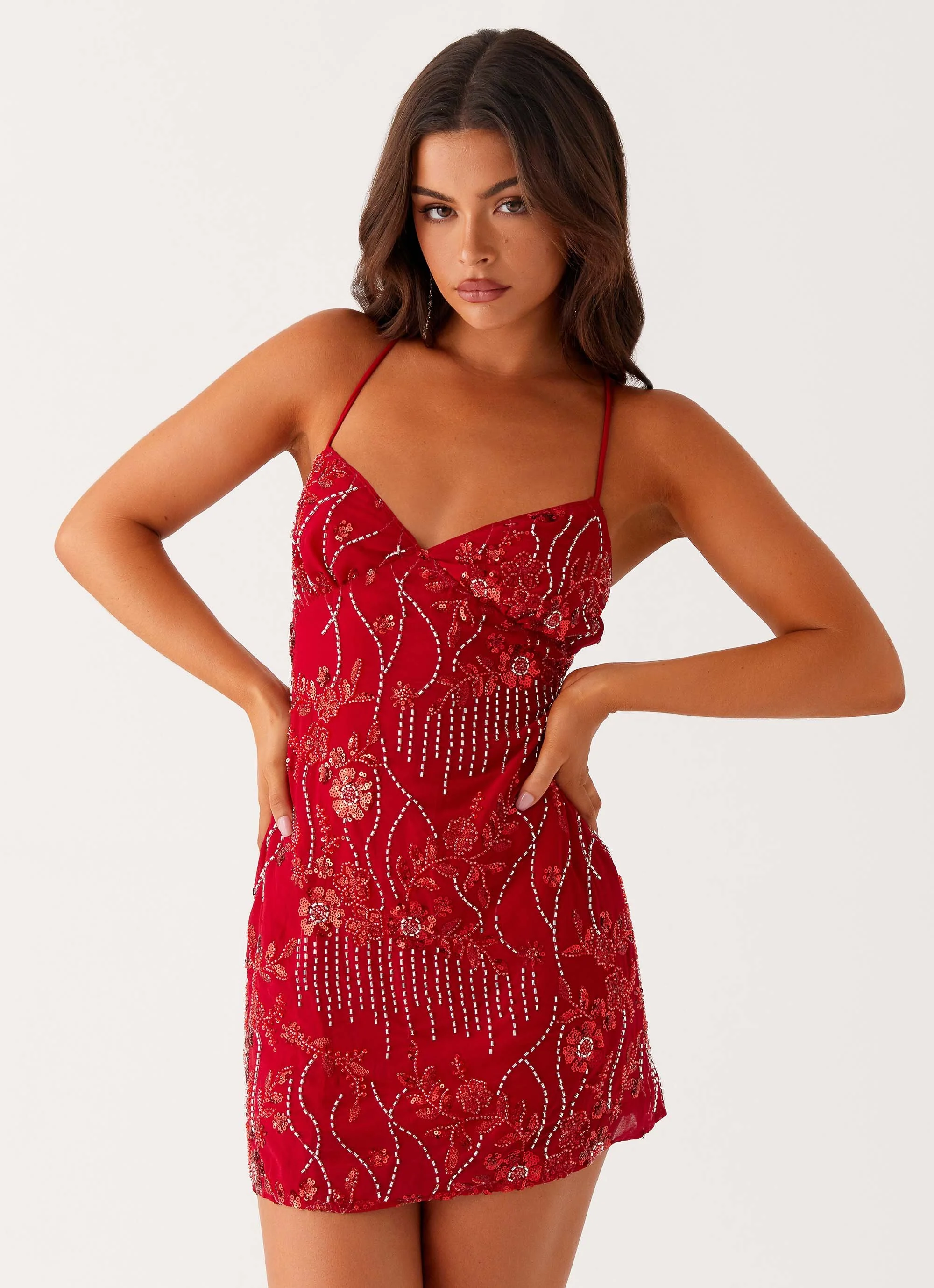 Vietta Sequin Cami Micro Mini Dress - Red - Image 6