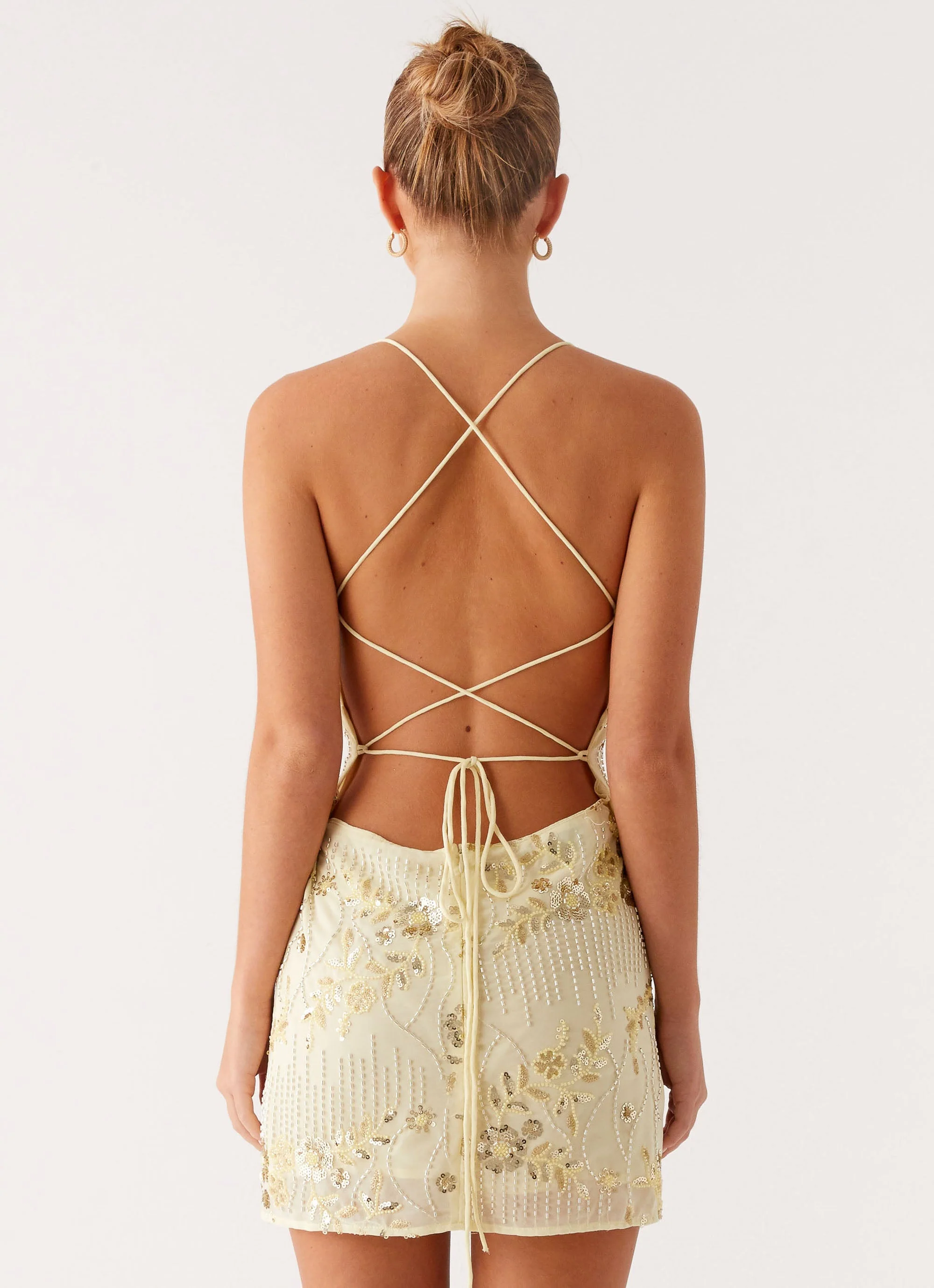Vietta Sequin Cami Micro Mini Dress - Yellow - Image 2