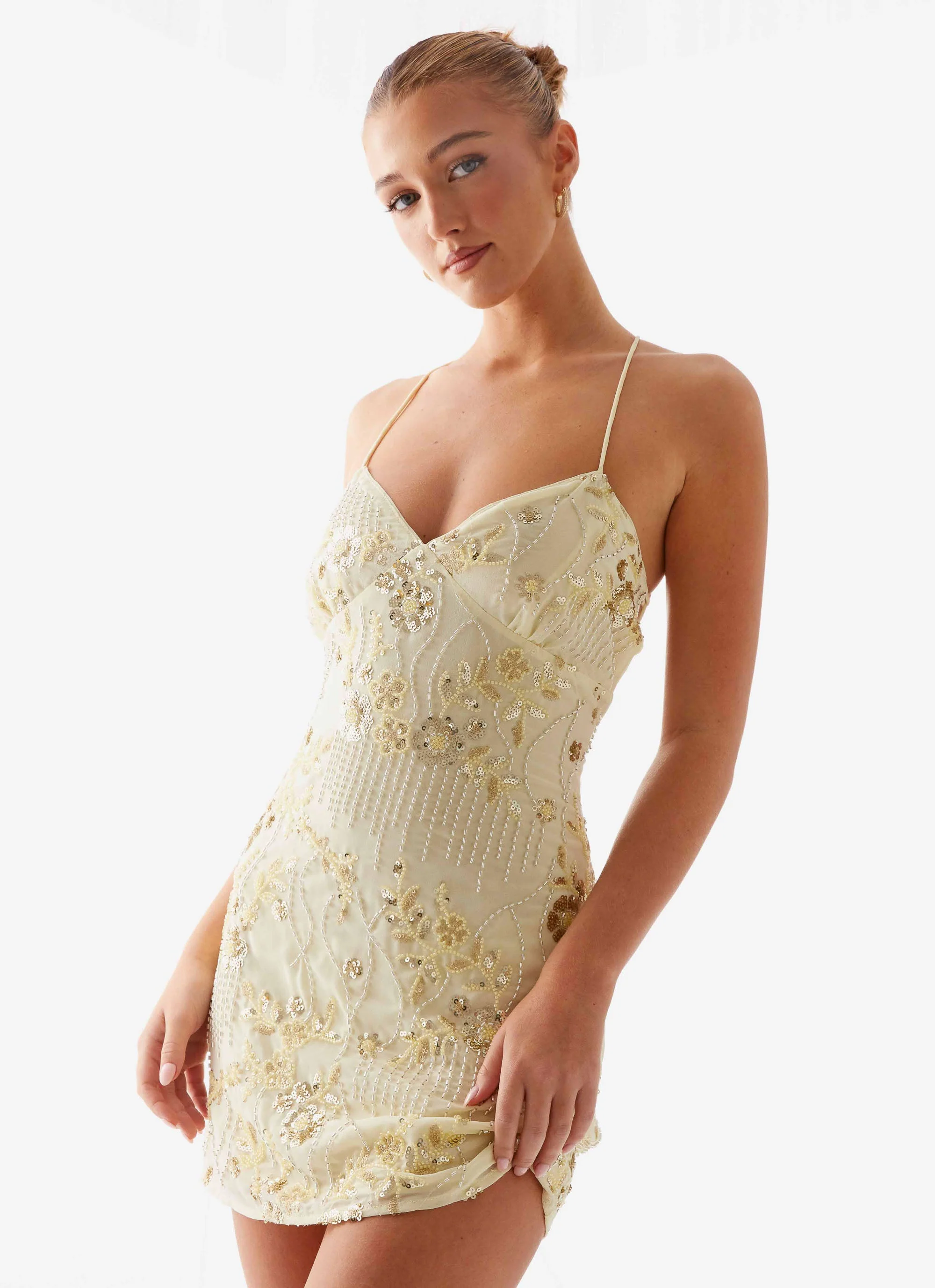 Vietta Sequin Cami Micro Mini Dress - Yellow - Image 4