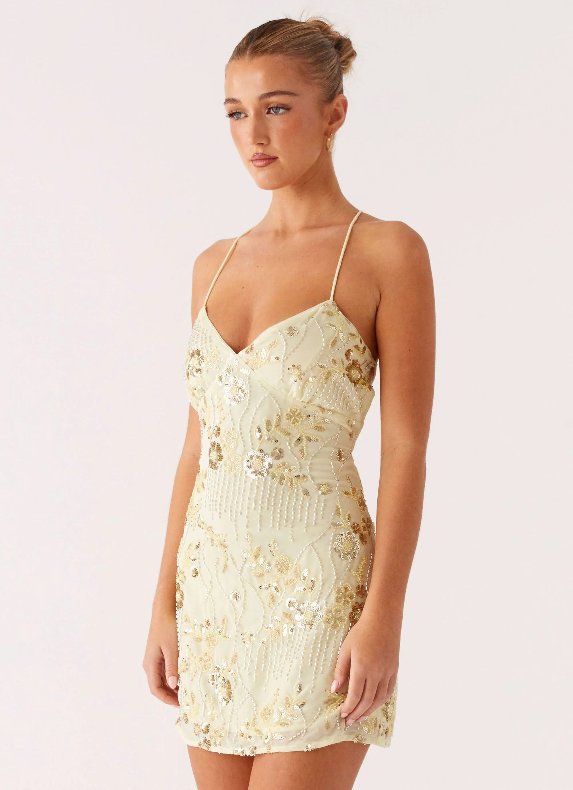 Vietta Sequin Cami Micro Mini Dress - Yellow - Image 5
