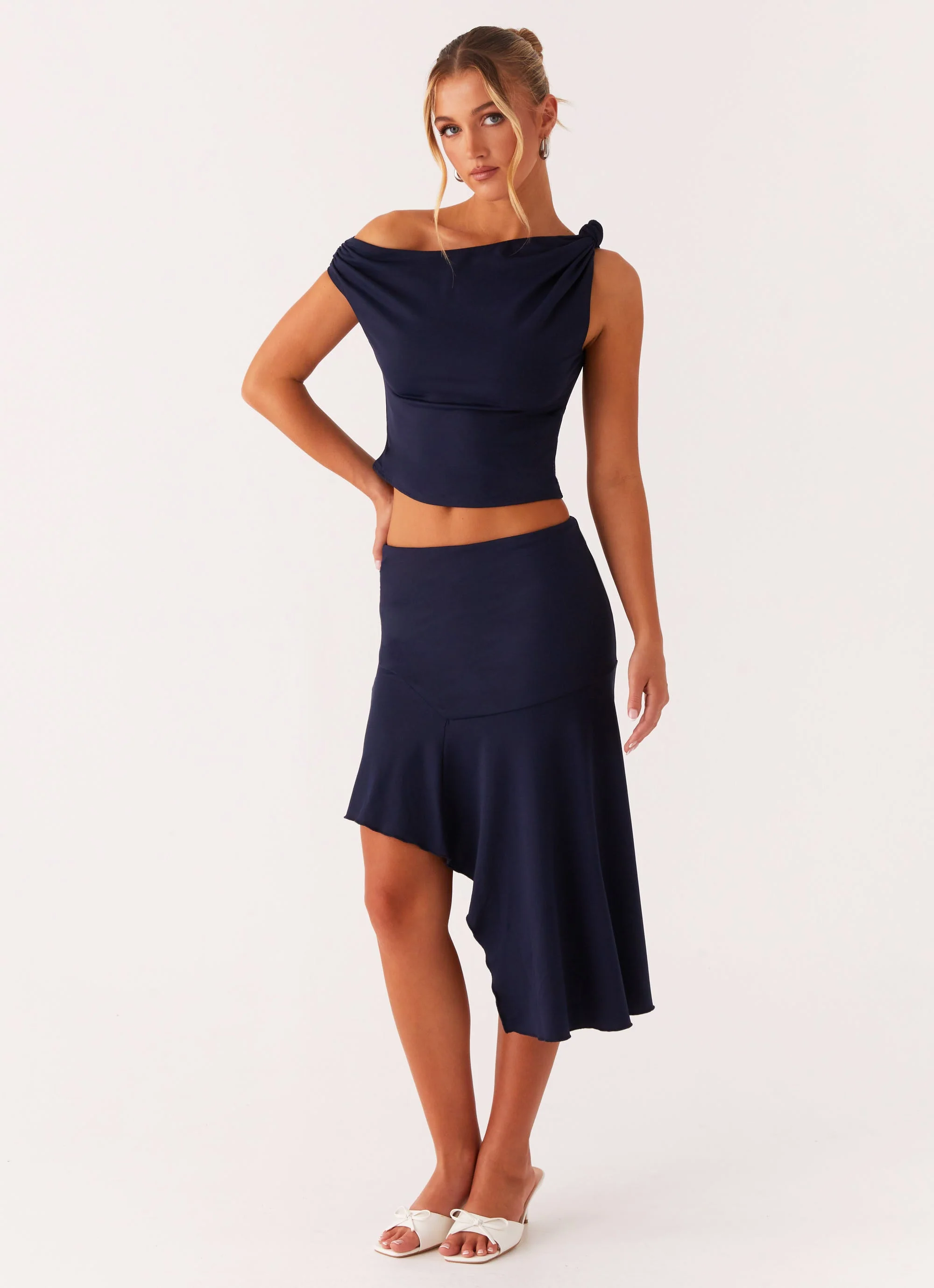 Viola Twist Shoulder Top - Navy - Image 5
