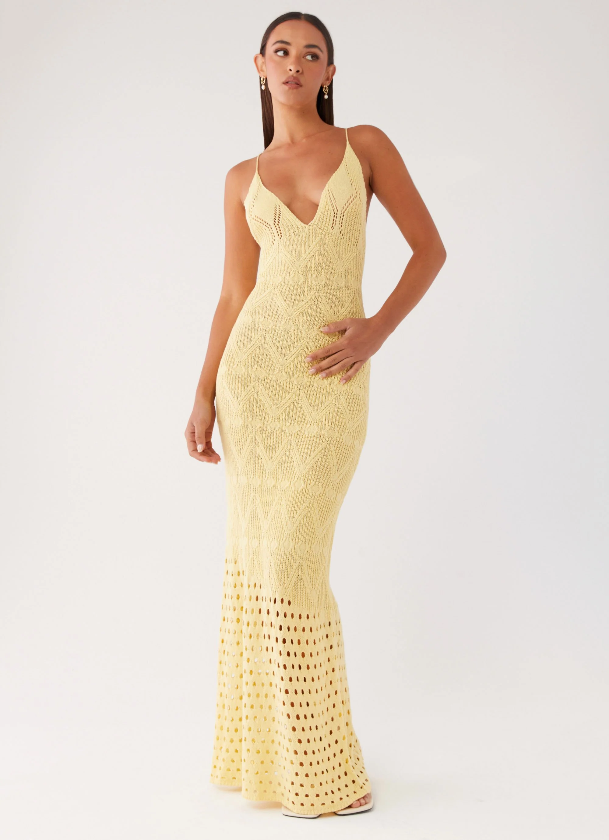Vivid Dreams Crochet Maxi Dress - Yellow - Image 6