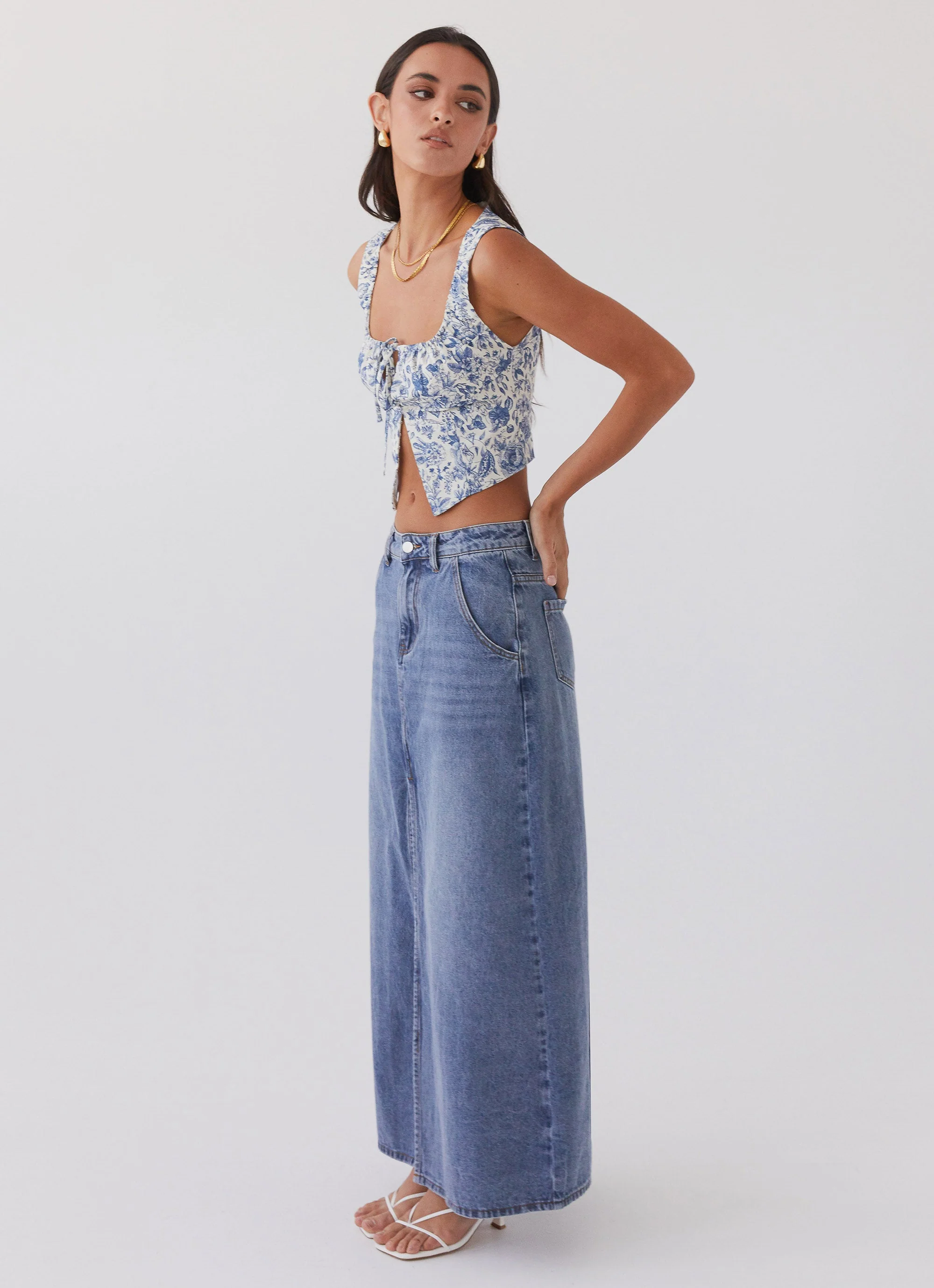 Walk This Way Denim Maxi Skirt - Blue - Image 3