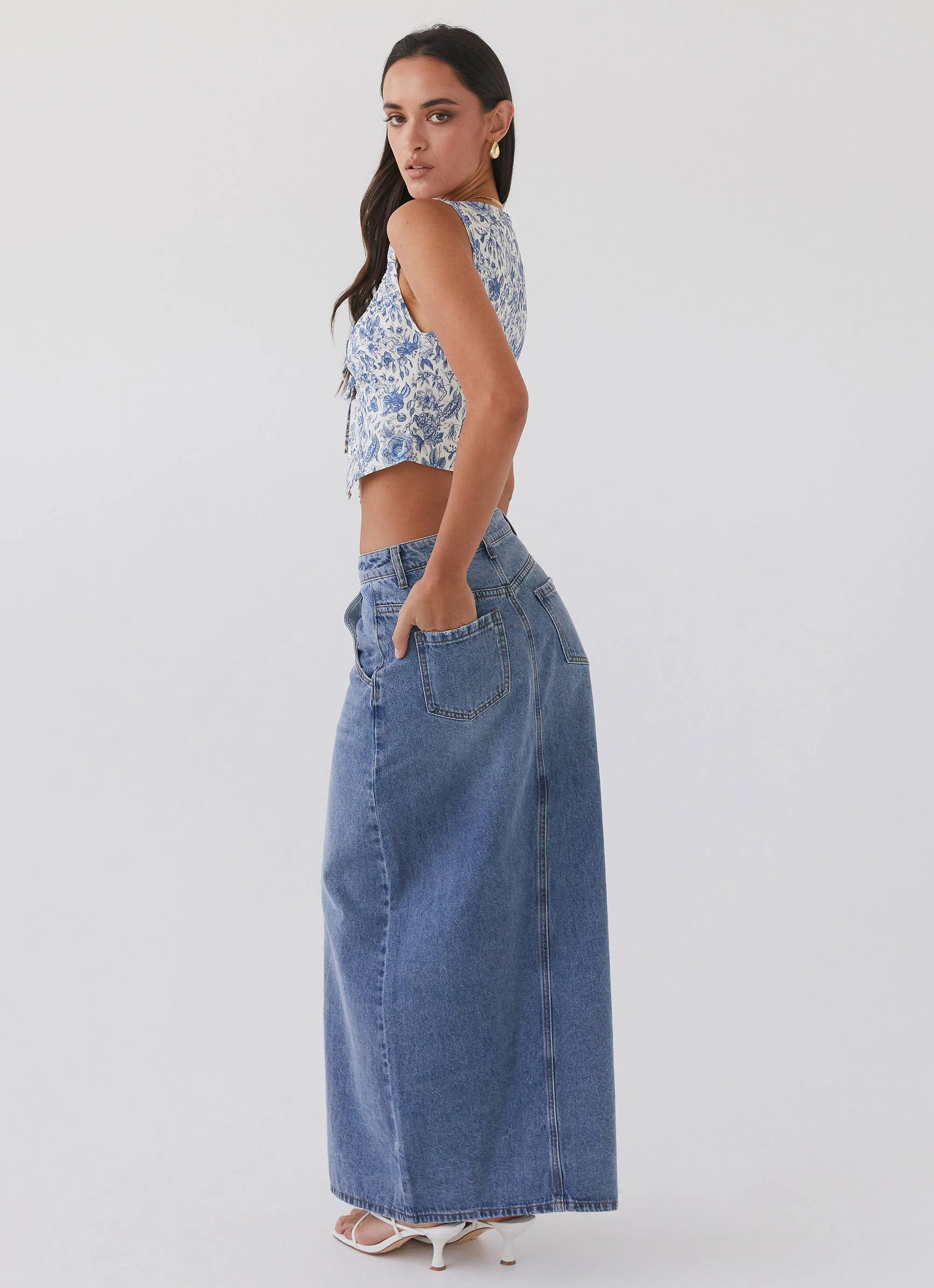 Walk This Way Denim Maxi Skirt - Blue - Image 4