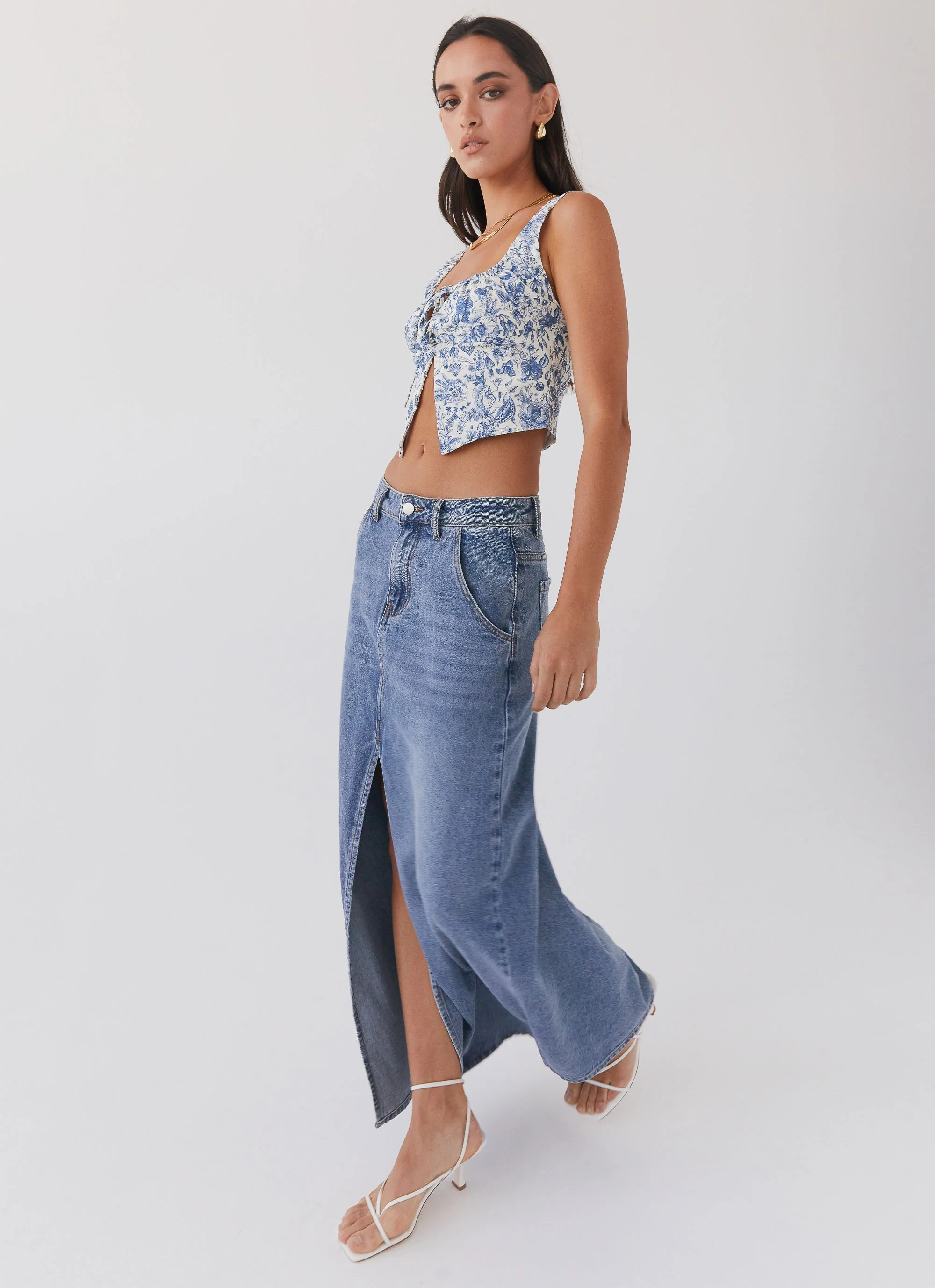 Walk This Way Denim Maxi Skirt - Blue - Image 5