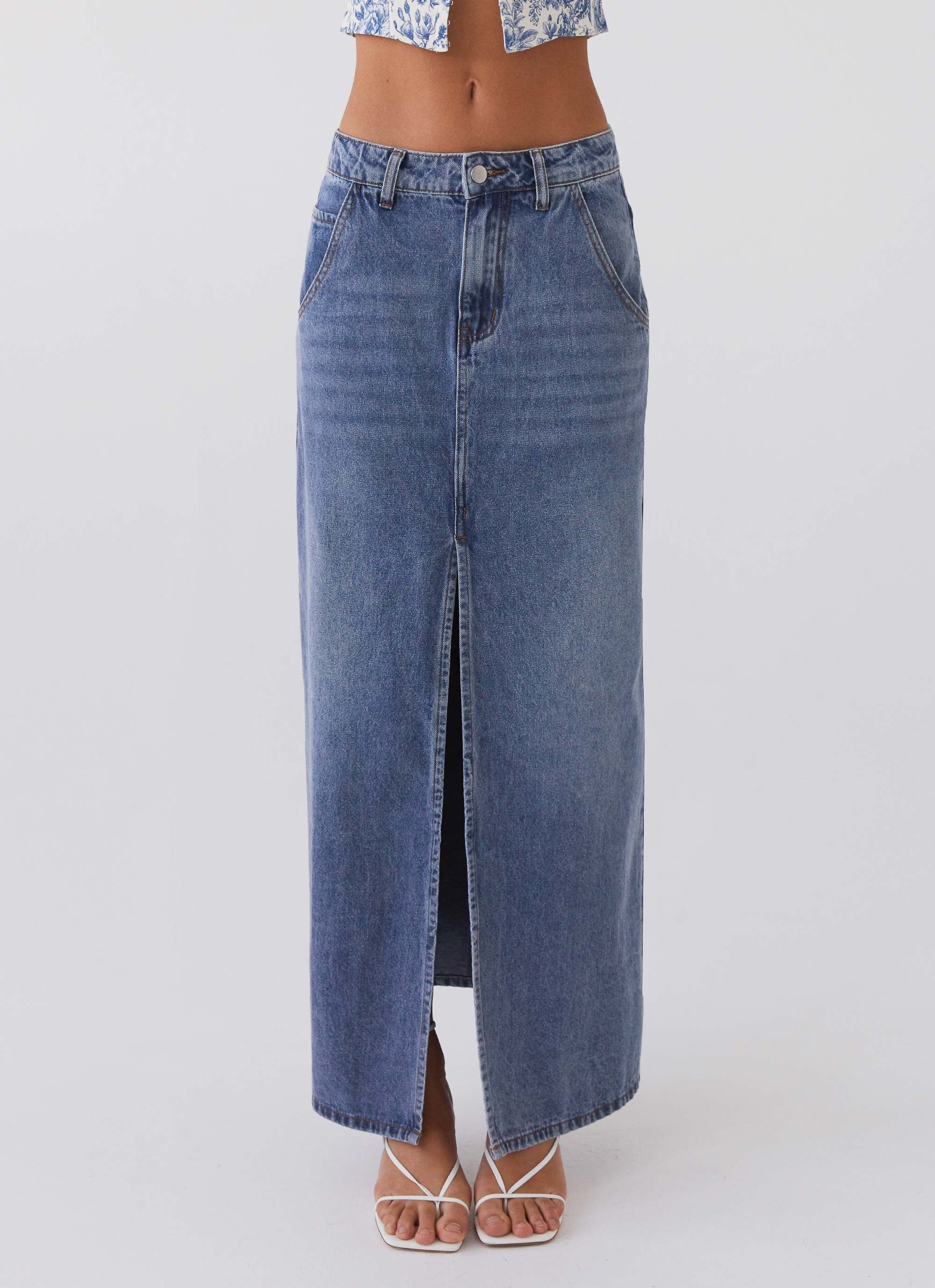 Walk This Way Denim Maxi Skirt - Blue - Image 6