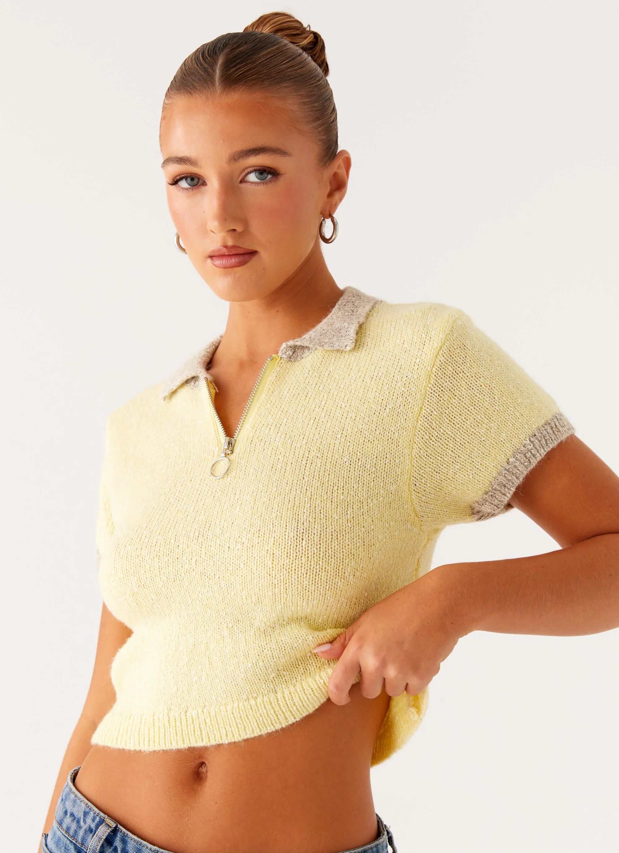 Walsh Knit Polo Top - Yellow - Image 2