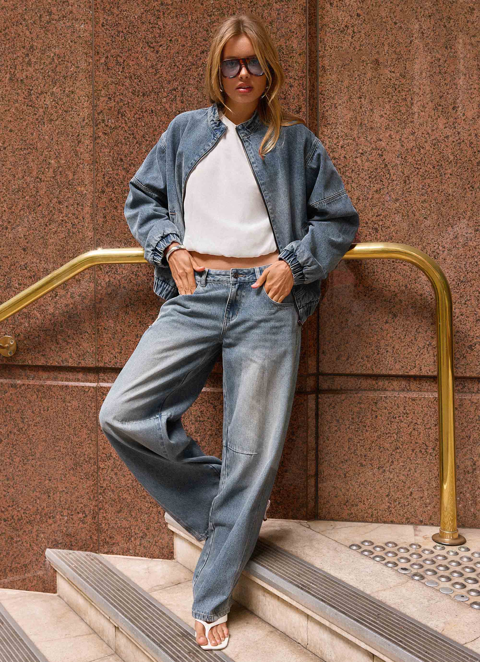 Waylon Denim Bomber Jacket - Mid Wash Blue - Image 3