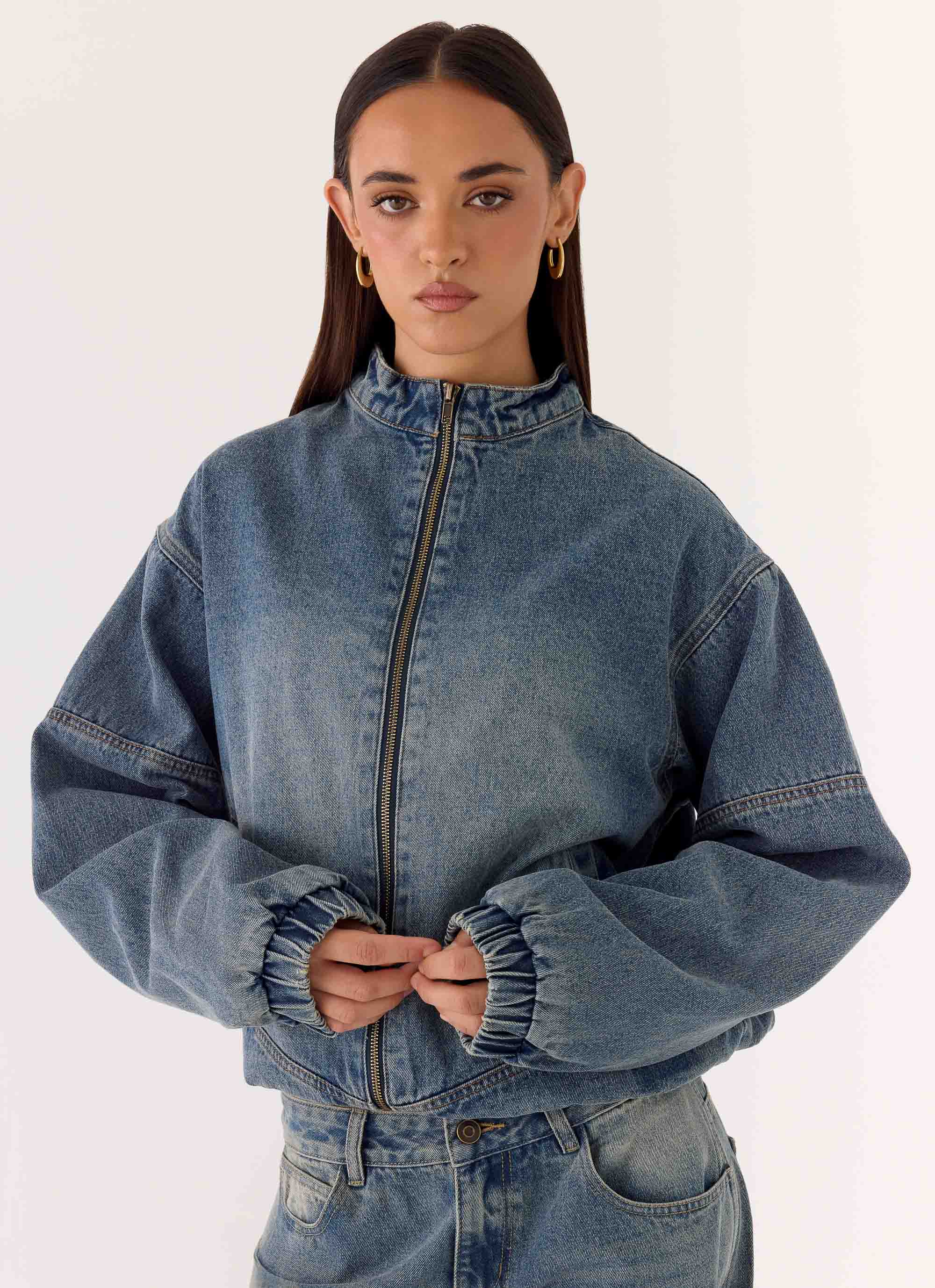 Waylon Denim Bomber Jacket - Mid Wash Blue - Image 5