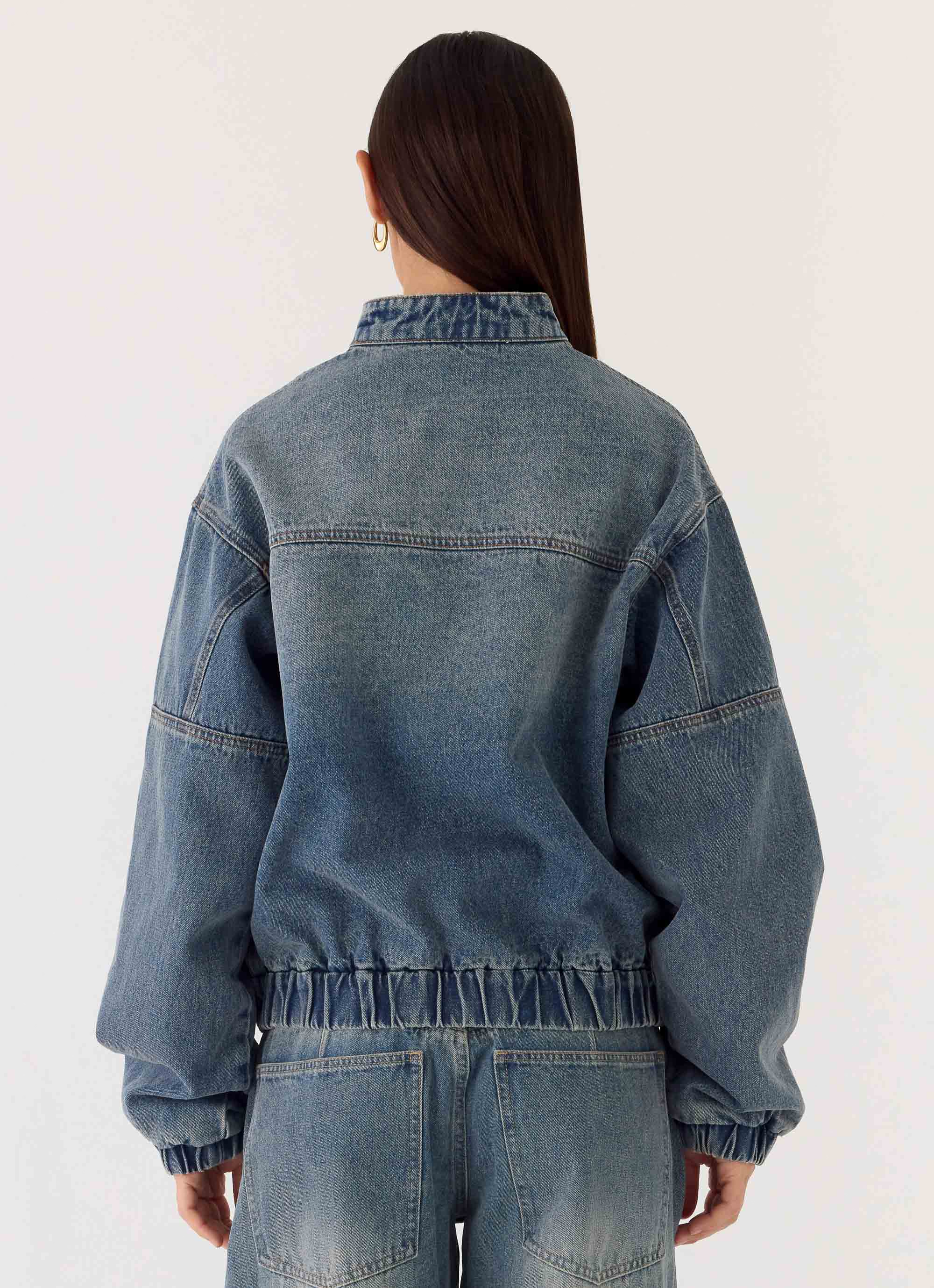 Waylon Denim Bomber Jacket - Mid Wash Blue - Image 6