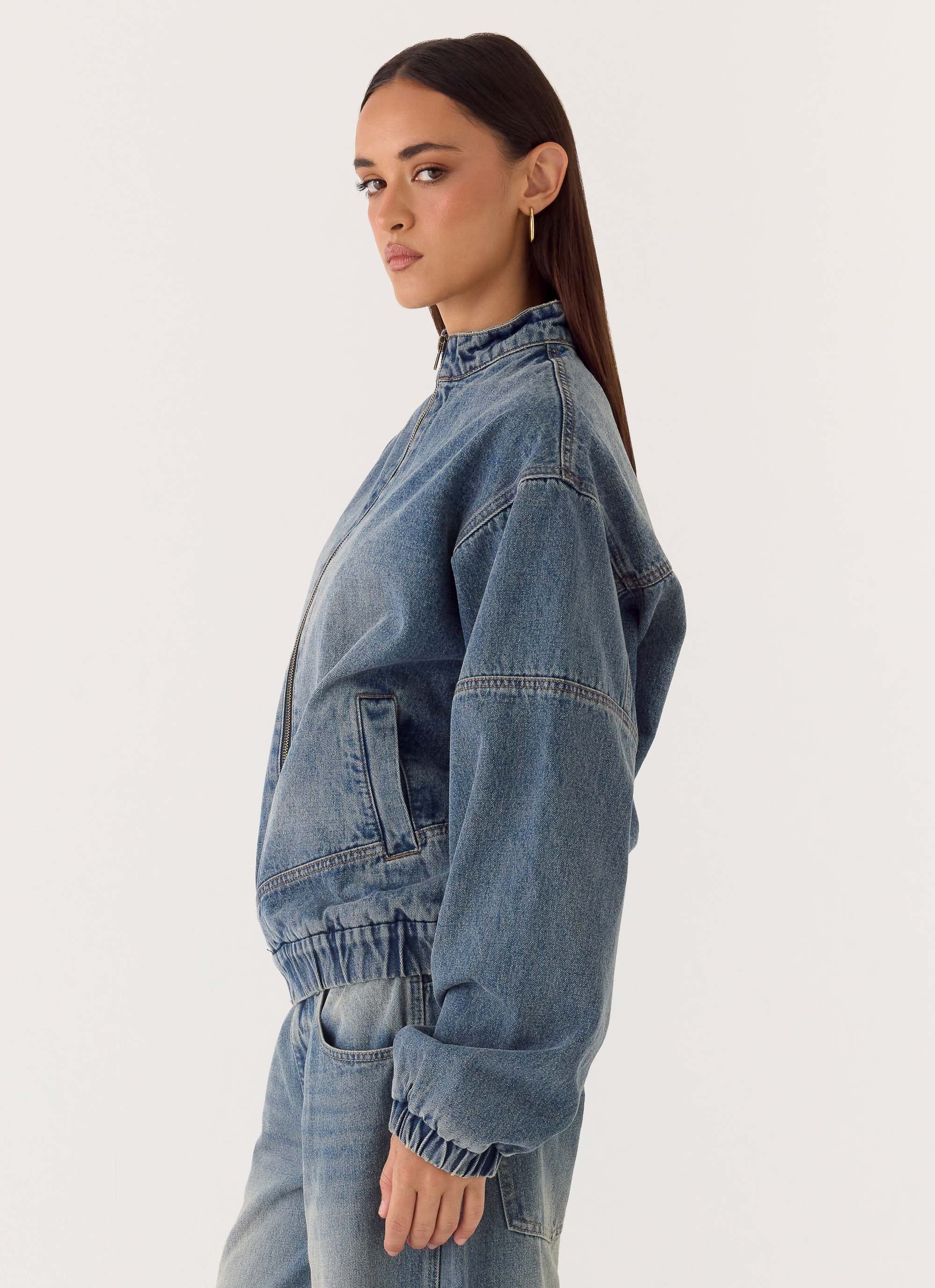 Waylon Denim Bomber Jacket - Mid Wash Blue - Image 9