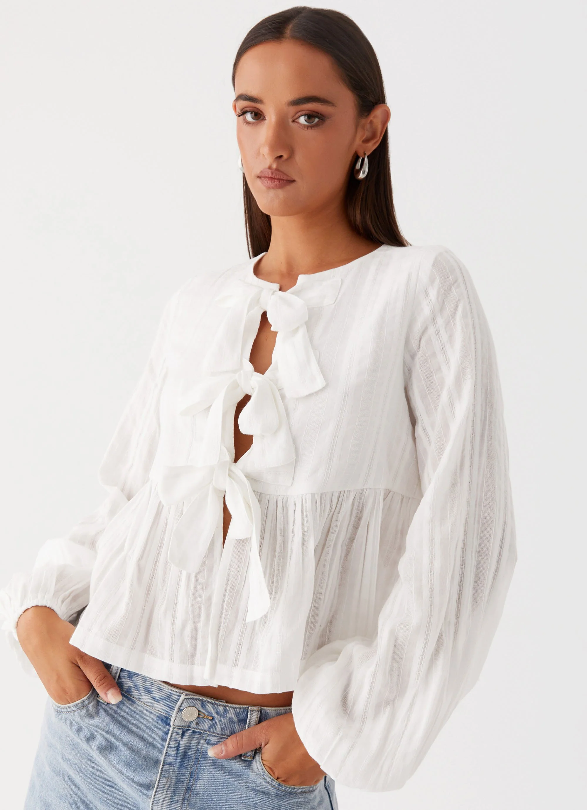 Western Wind Long Sleeve Top - White - Image 6