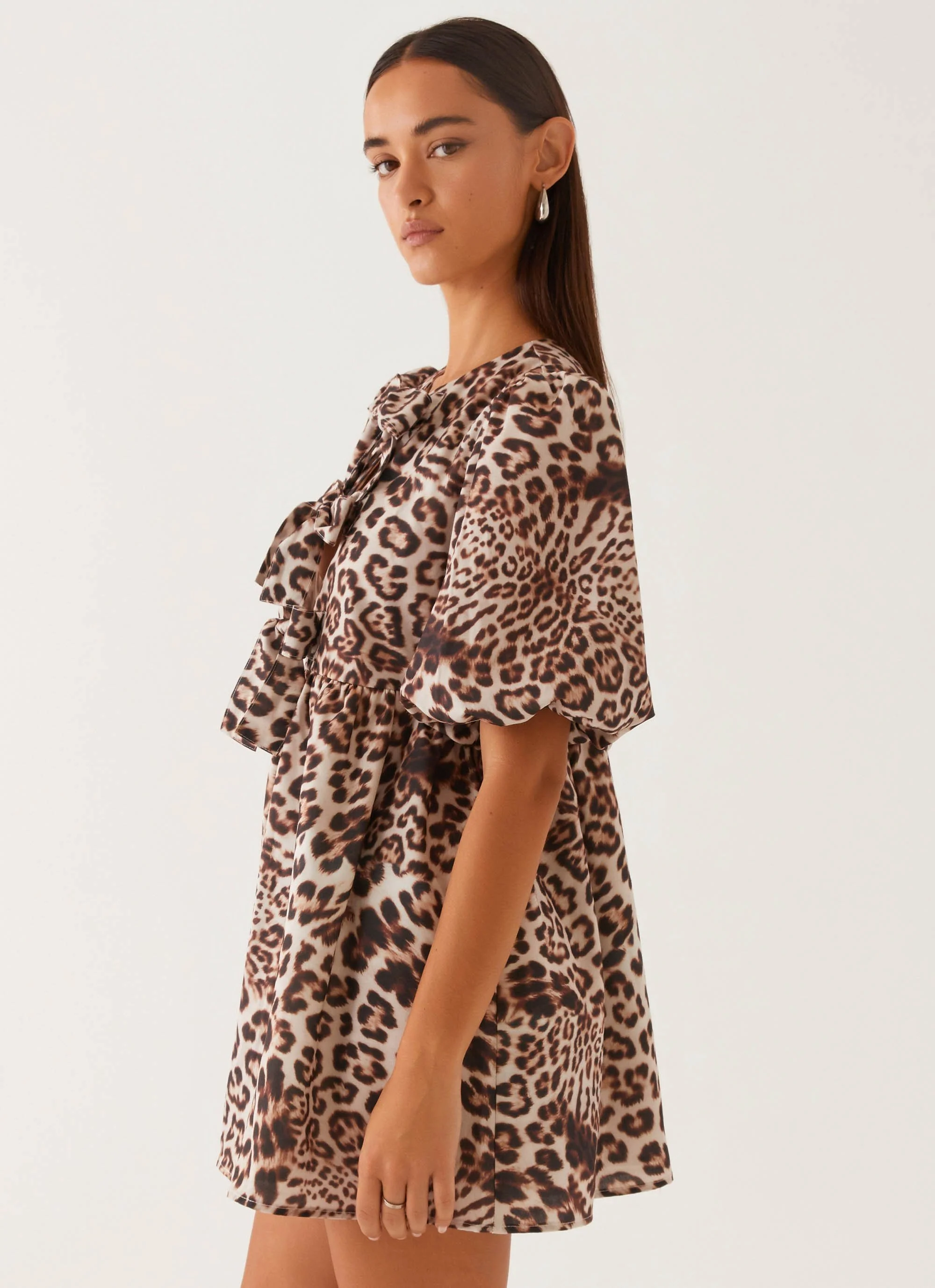 Western Wind Tie Mini Dress - Leopard - Image 3