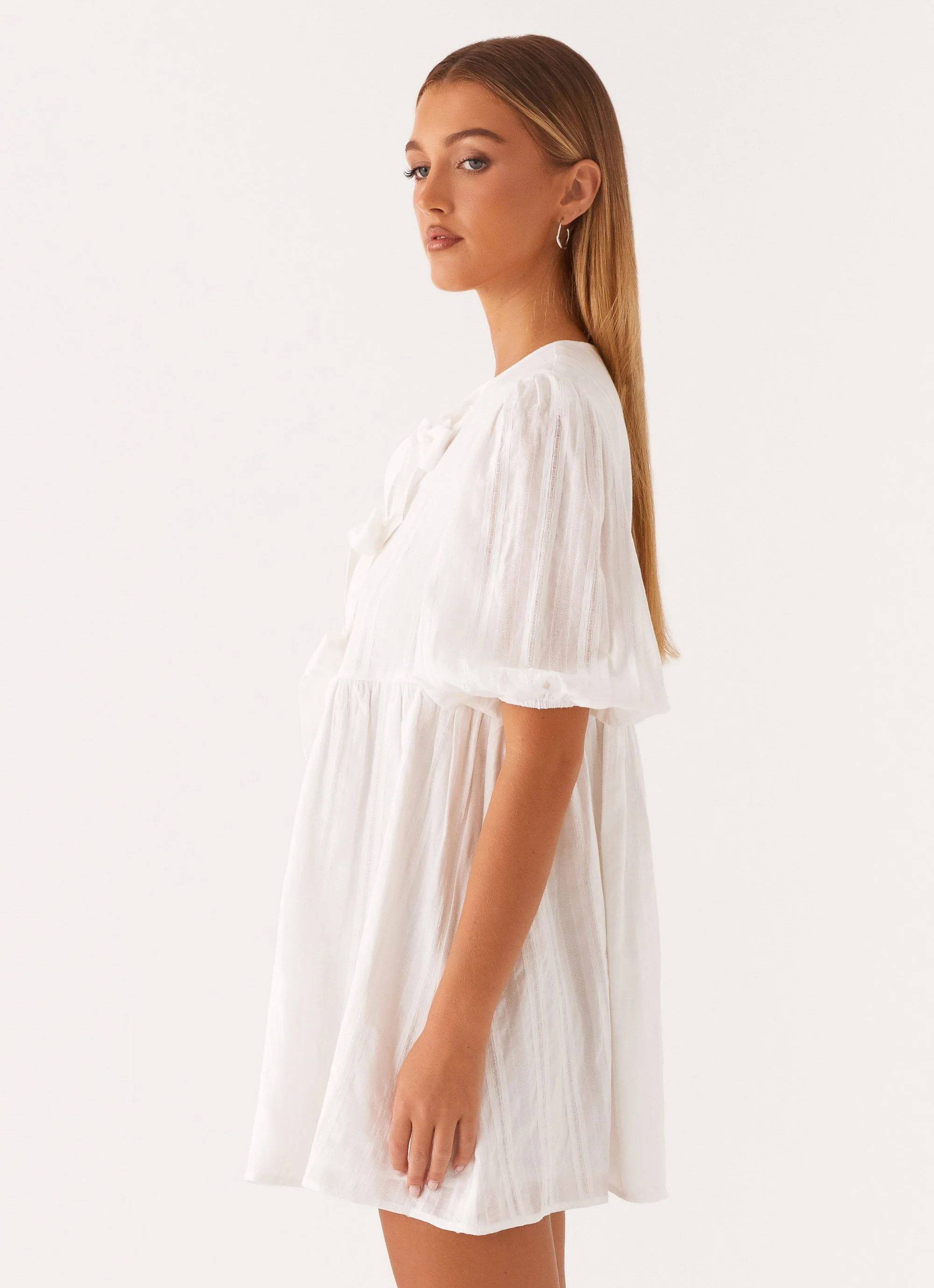 Western Wind Tie Mini Dress - White - Image 3