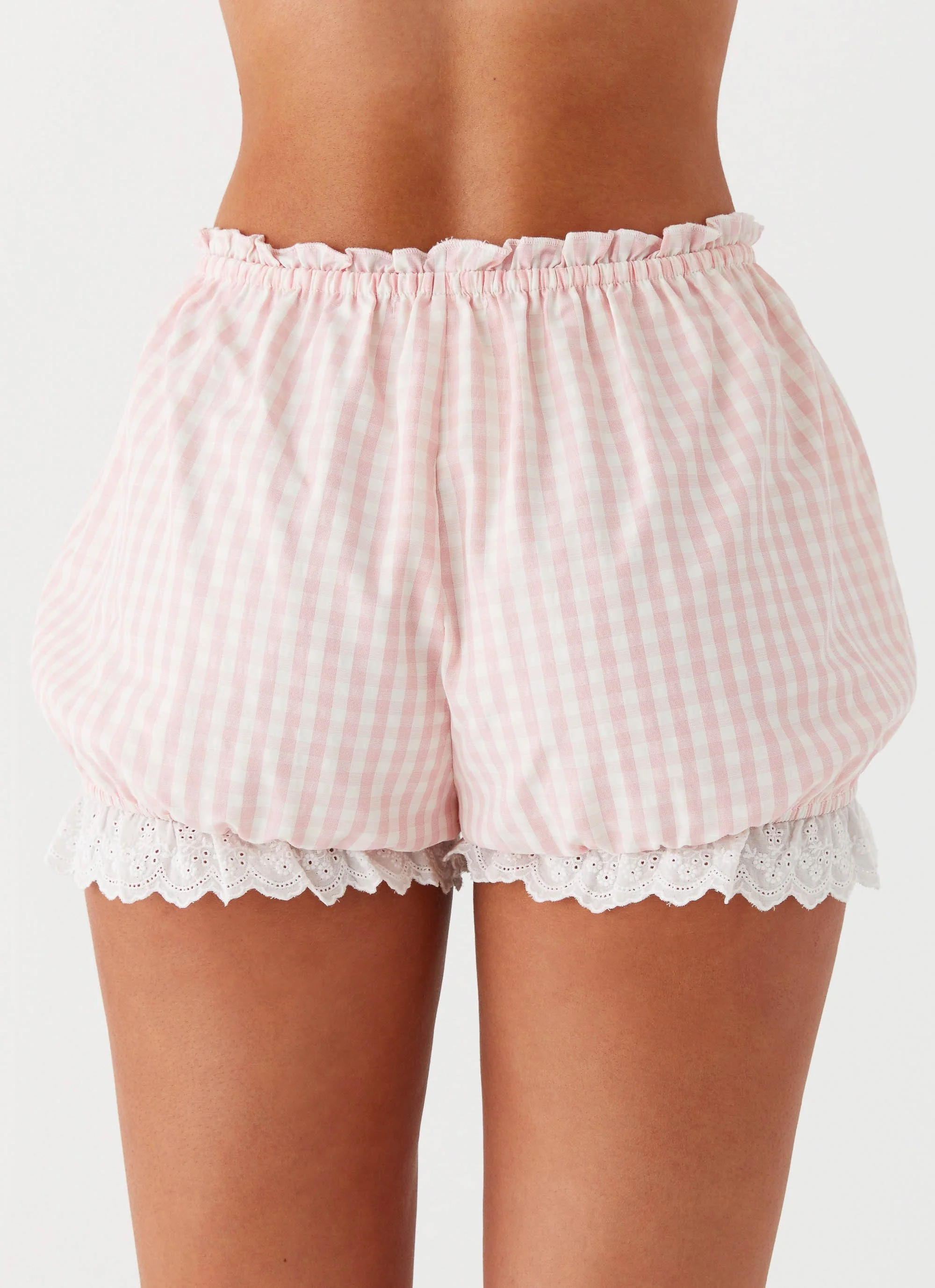 Weston Lace Trim Shorts - Pink Gingham - Image 4