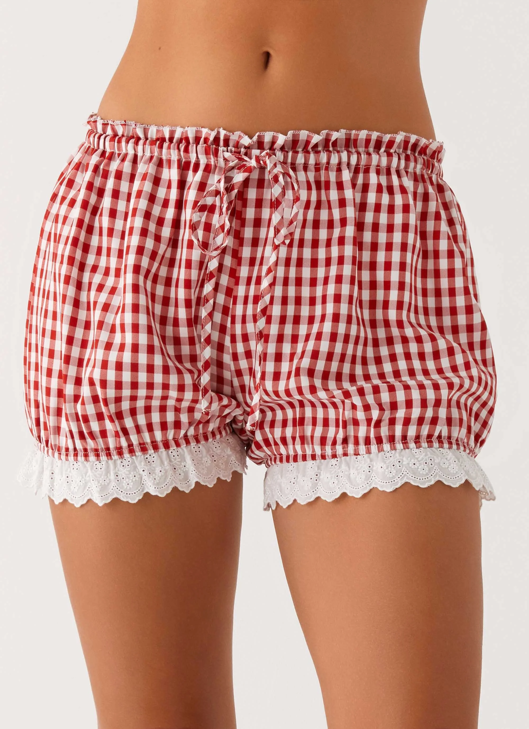 Weston Lace Trim Shorts - Red Gingham - Image 6