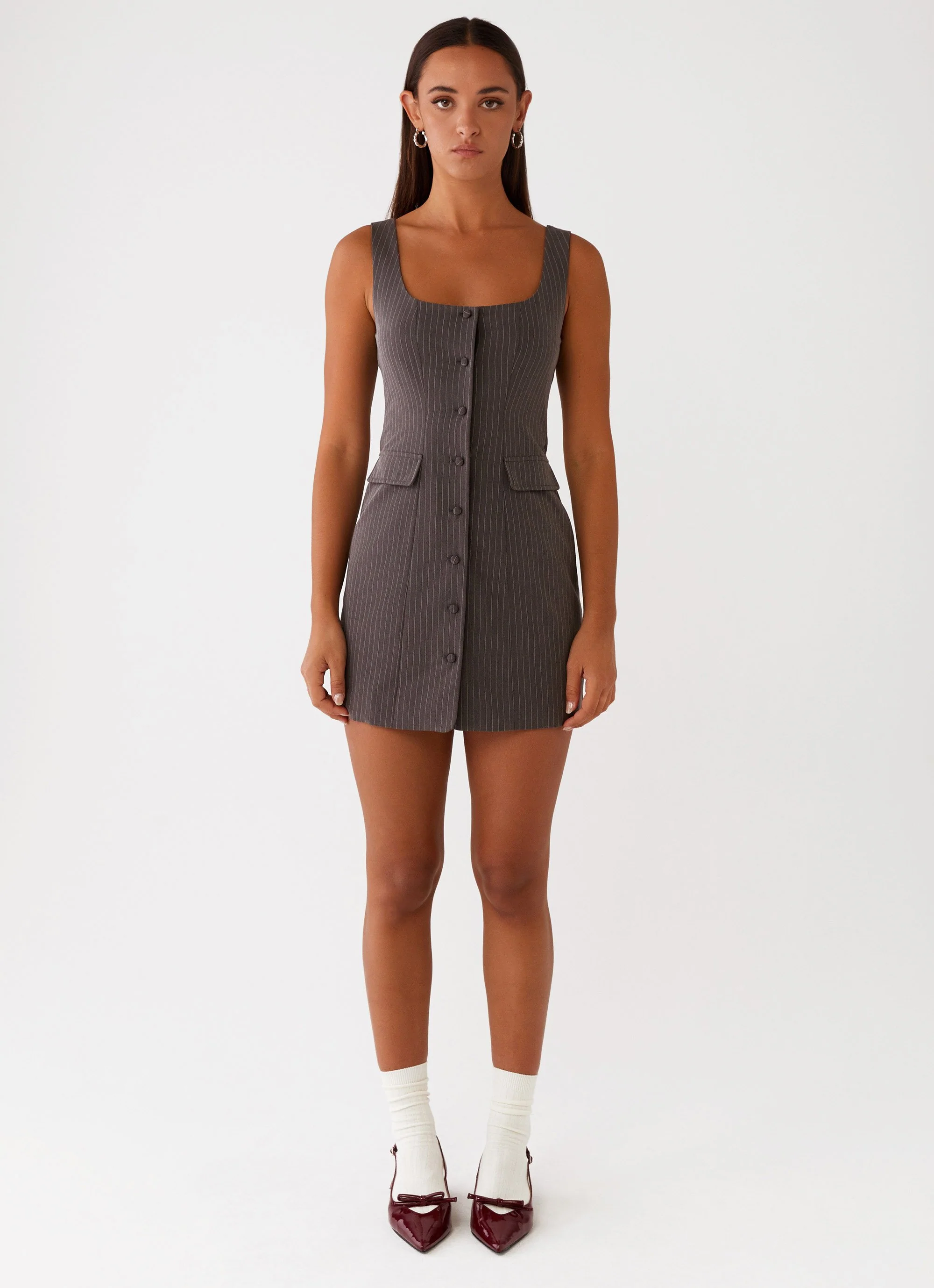 Westwood Mini Dress - Grey Pinstripe - Image 2