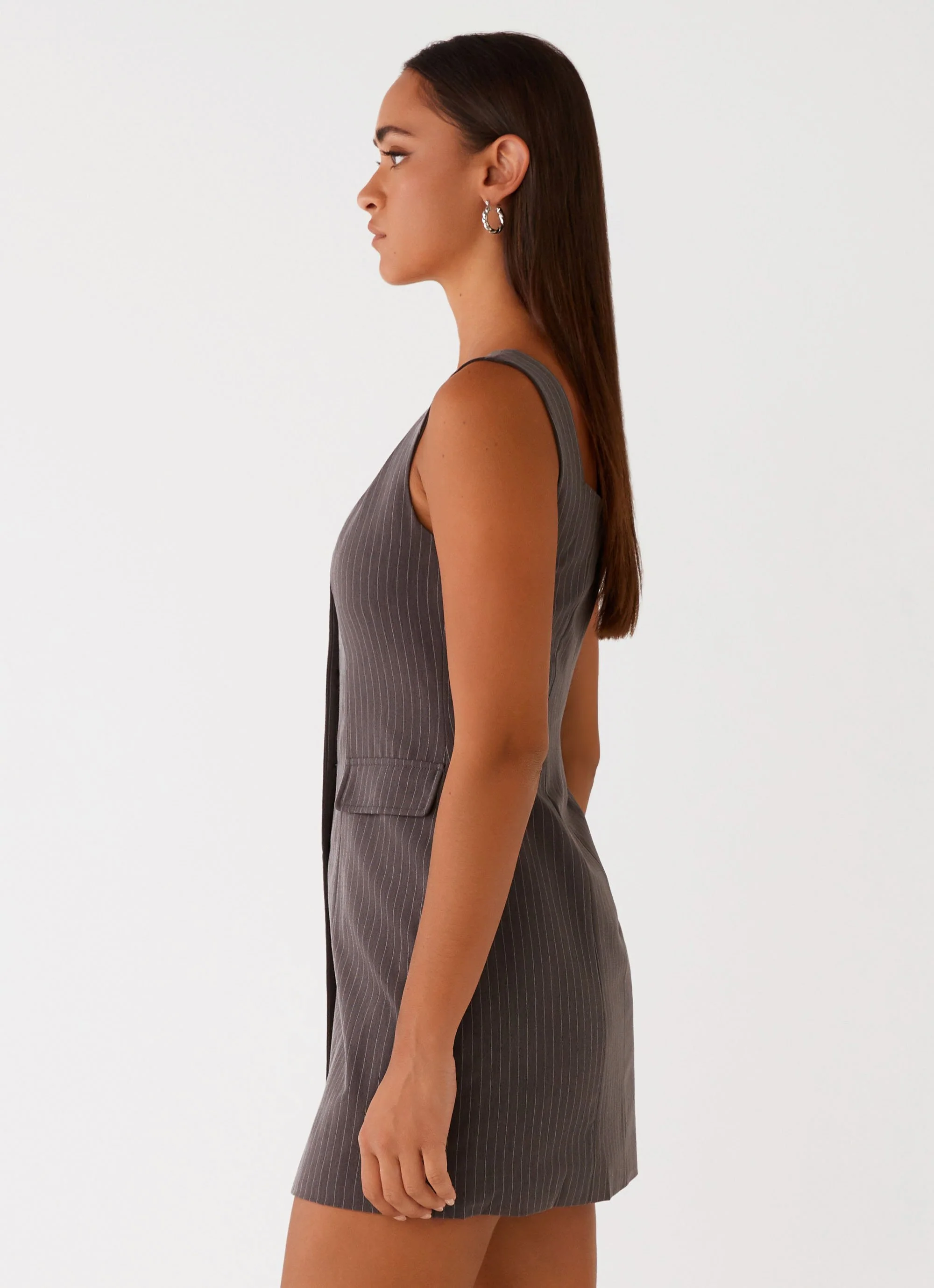 Westwood Mini Dress - Grey Pinstripe - Image 3