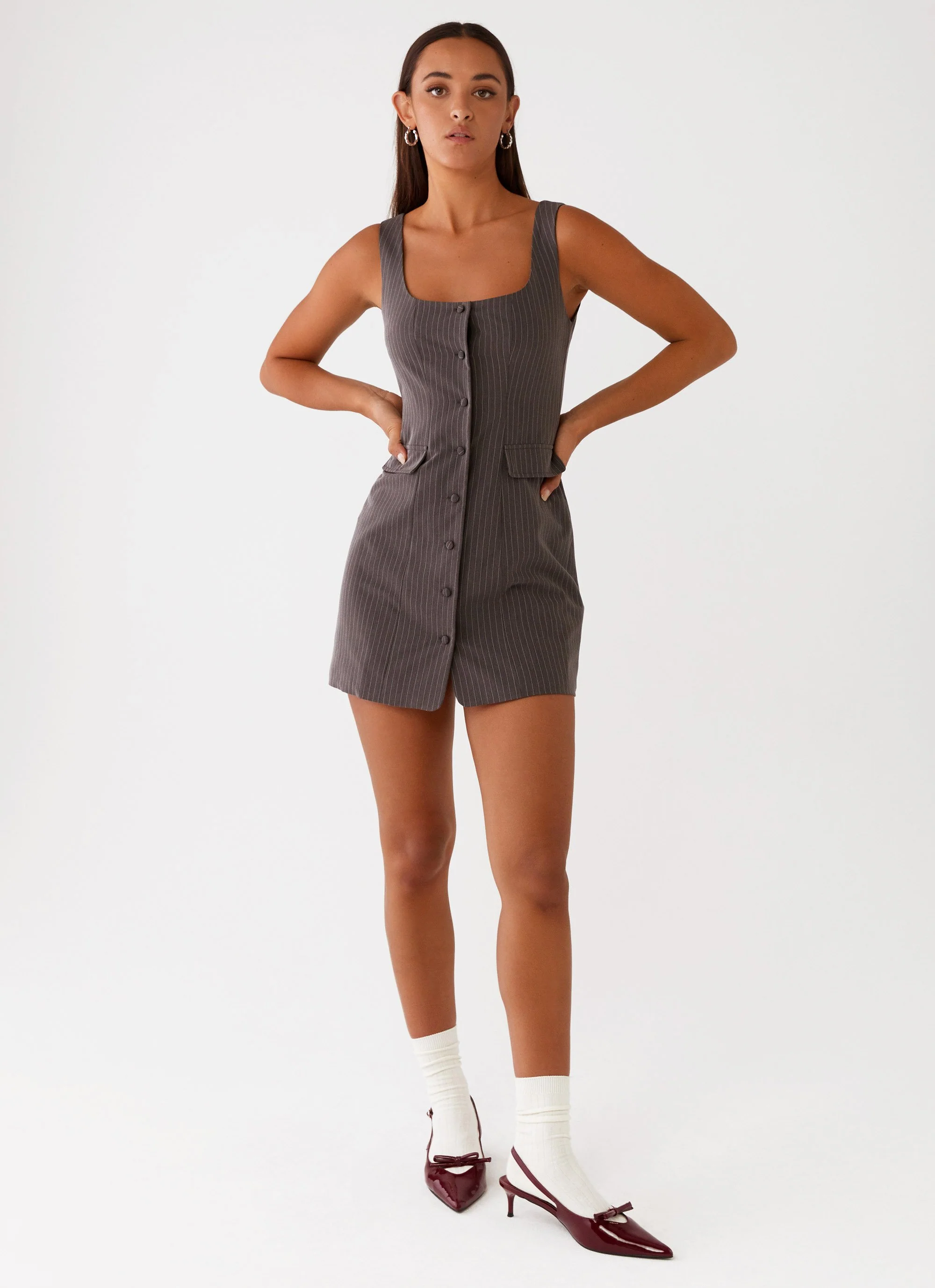 Westwood Mini Dress - Grey Pinstripe - Image 6