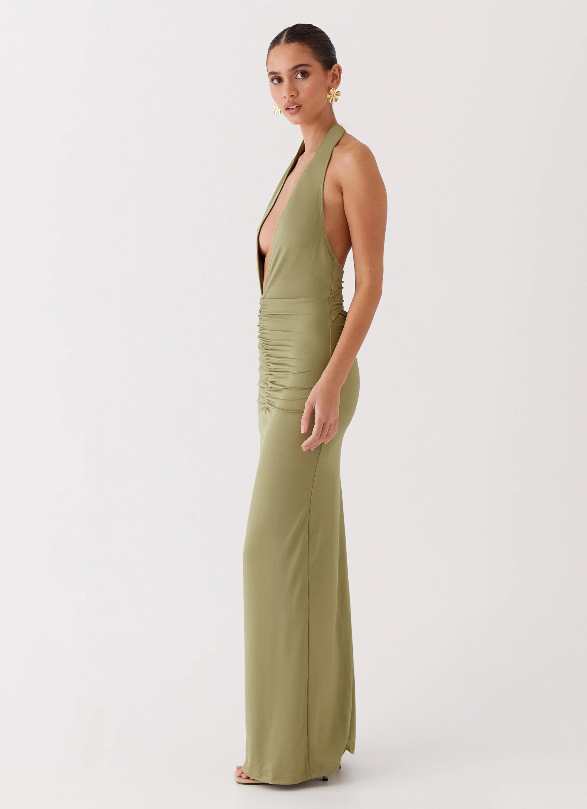 Whisked Away Halterneck Maxi Dress - Olive - Image 4