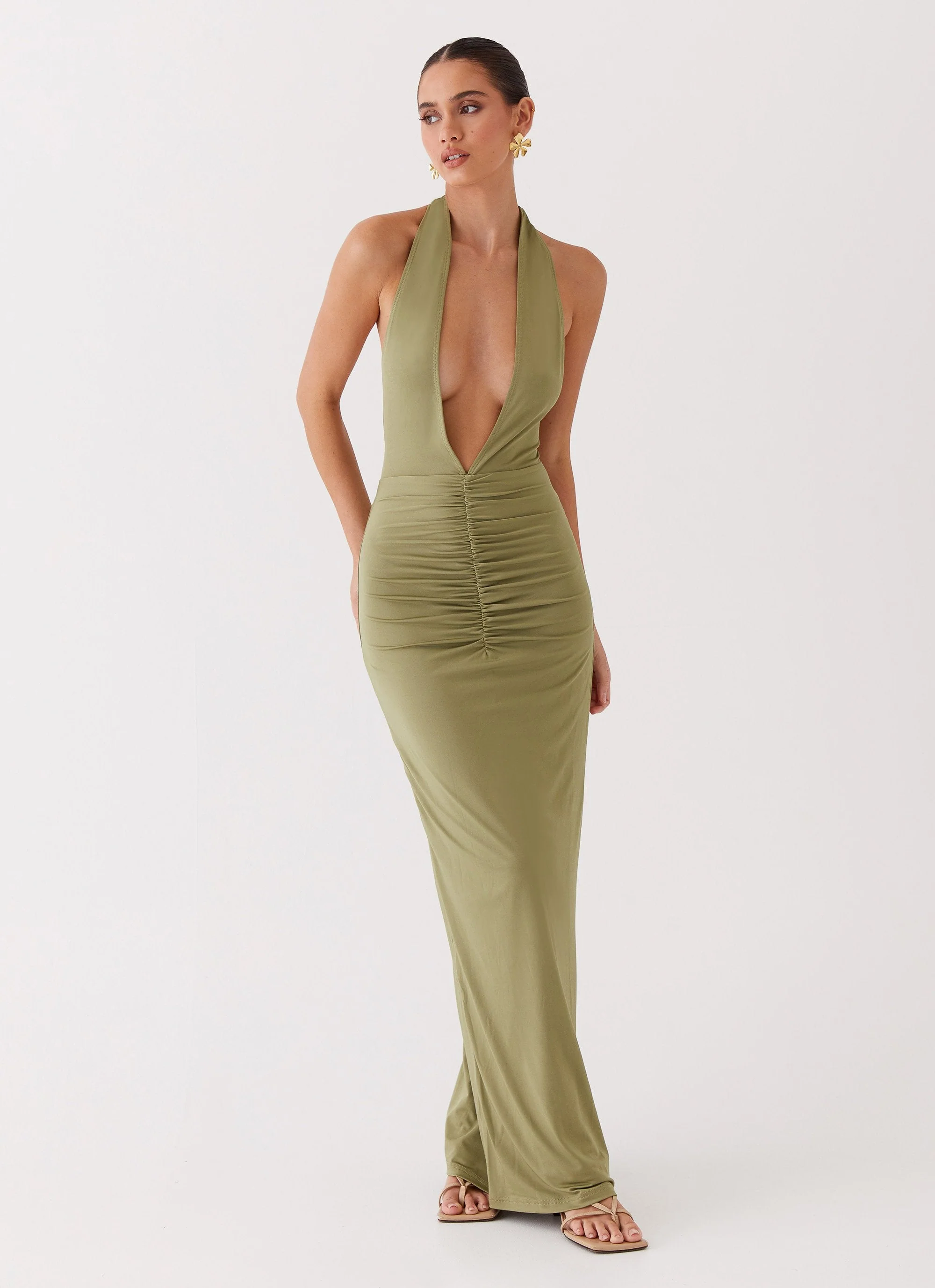 Whisked Away Halterneck Maxi Dress - Olive - Image 6