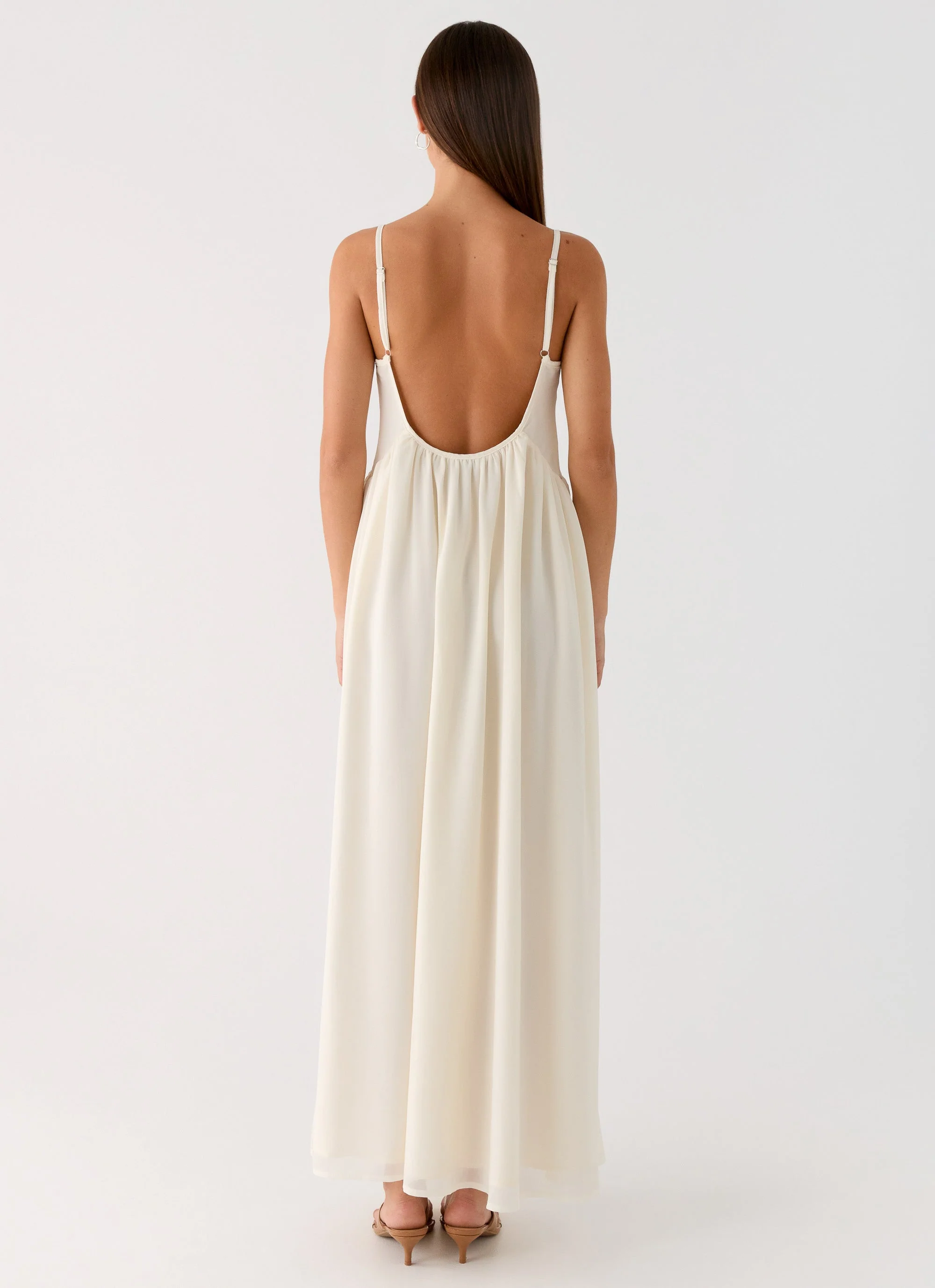 Whisperlight Chiffon Scooped Neck Maxi Dress - White - Image 3
