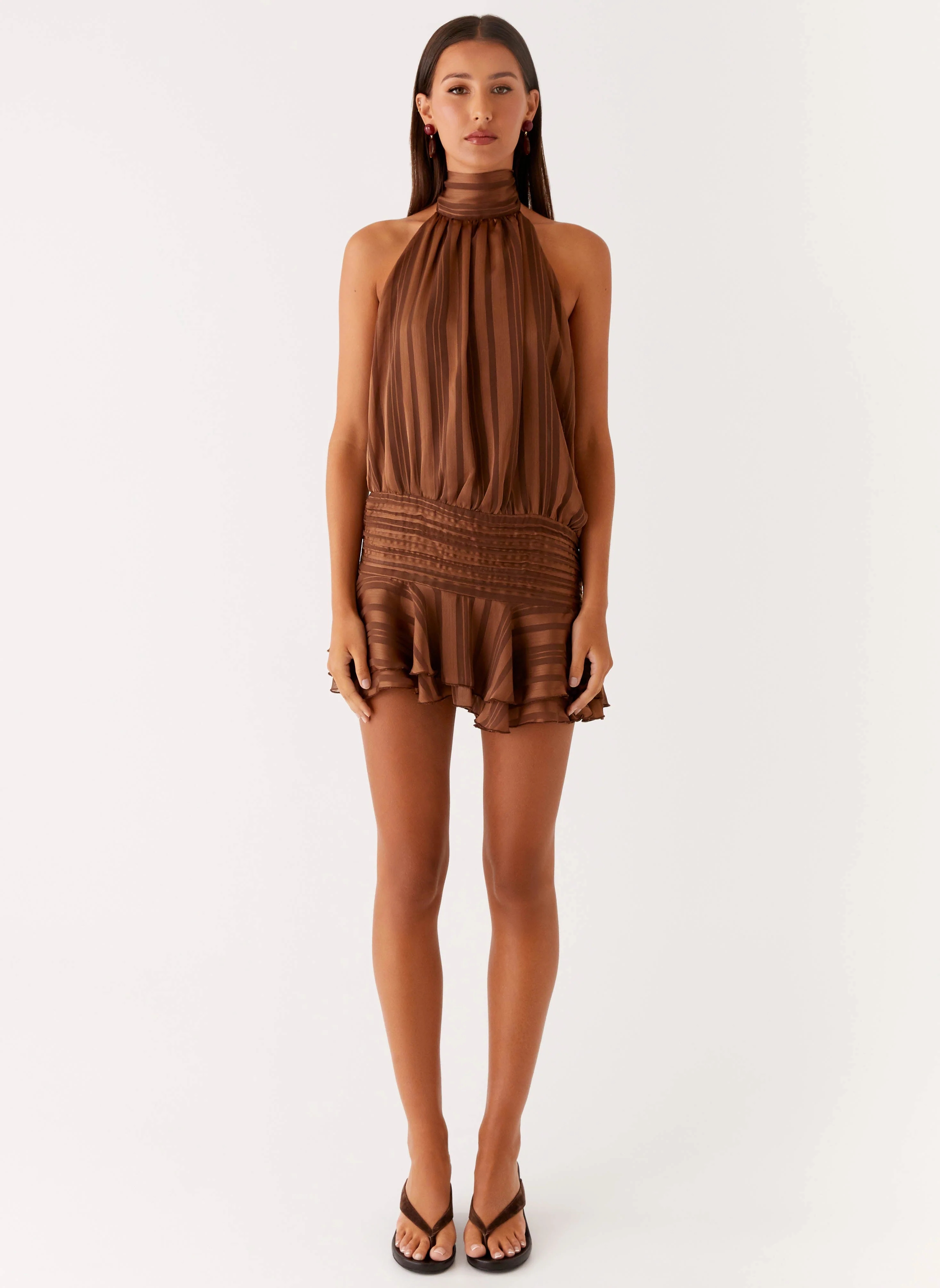 Willow Chiffon Mini Dress - Chocolate - Image 2