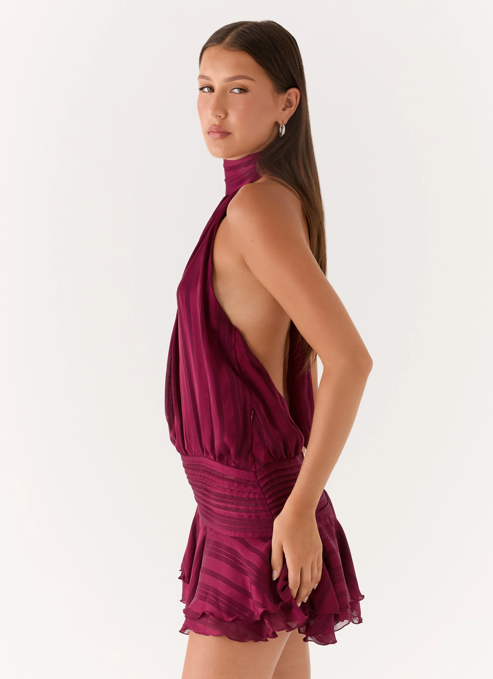 Willow Chiffon Mini Dress - Plum - Image 3