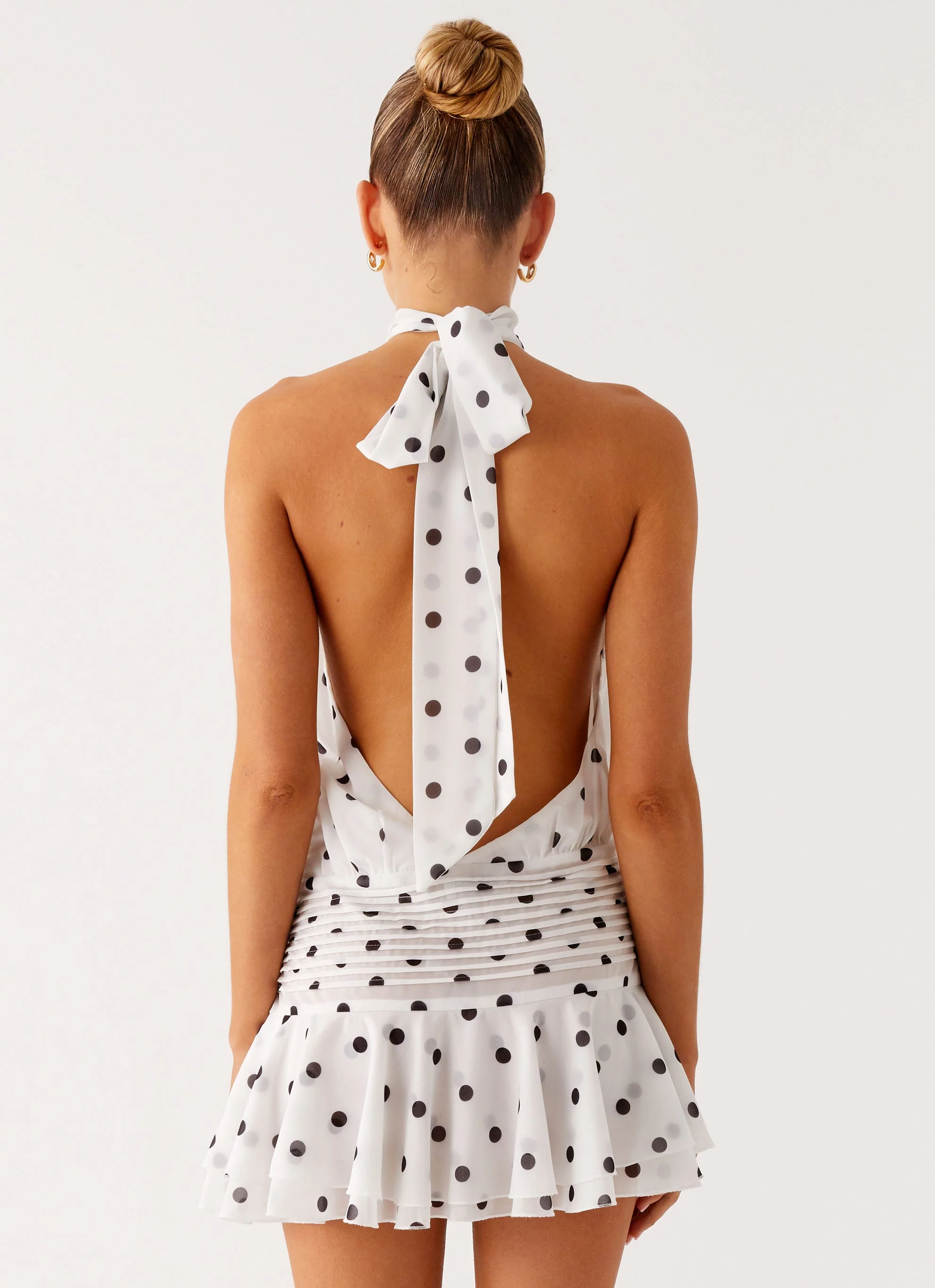 Willow Chiffon Mini Dress - White Polka Dot - Image 3
