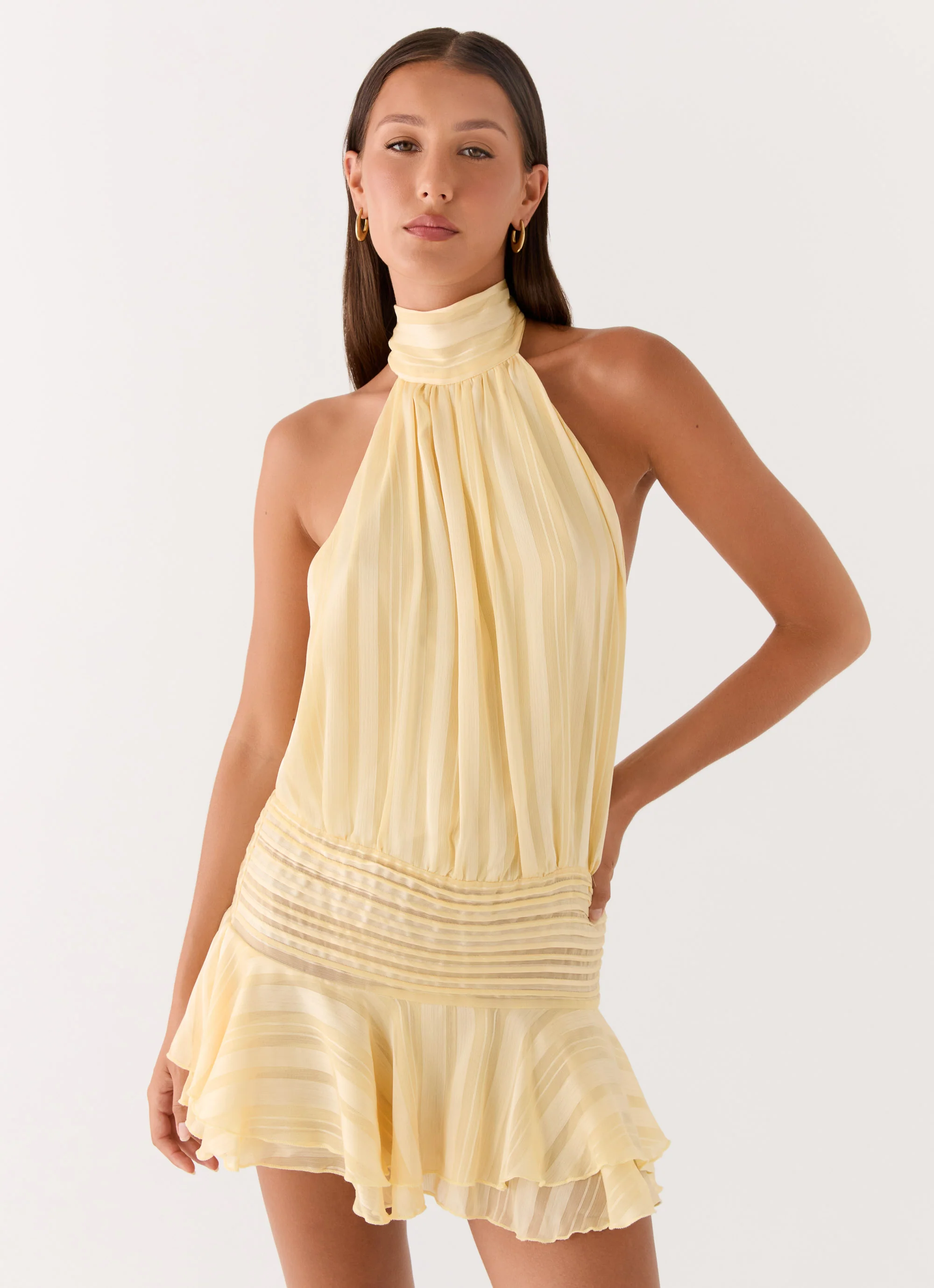 Willow Chiffon Mini Dress - Yellow - Image 4