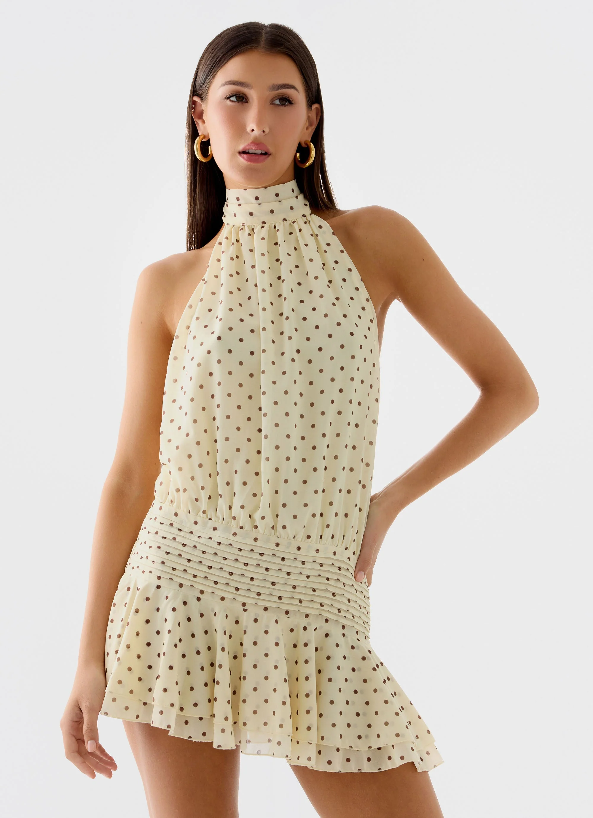 Willow Chiffon Mini Dress - Yellow Polkadot - Image 5