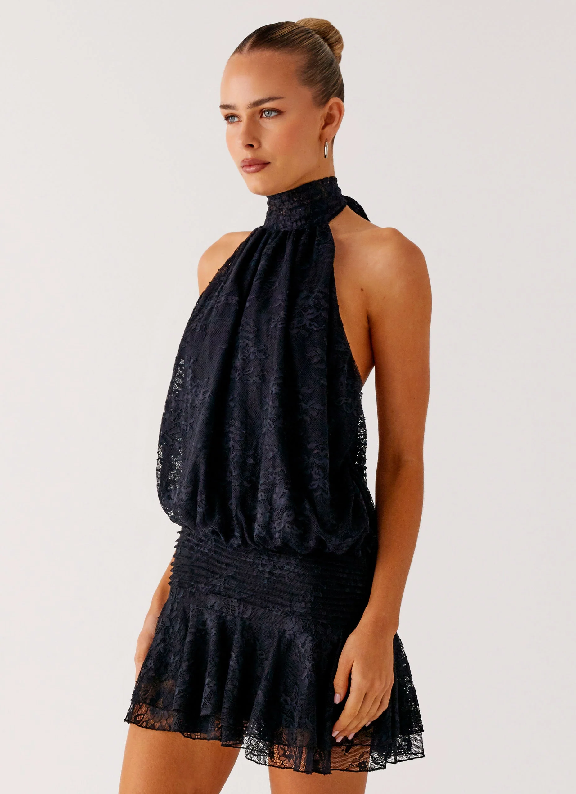 Willow Lace Mini Dress - Black Lace - Image 3