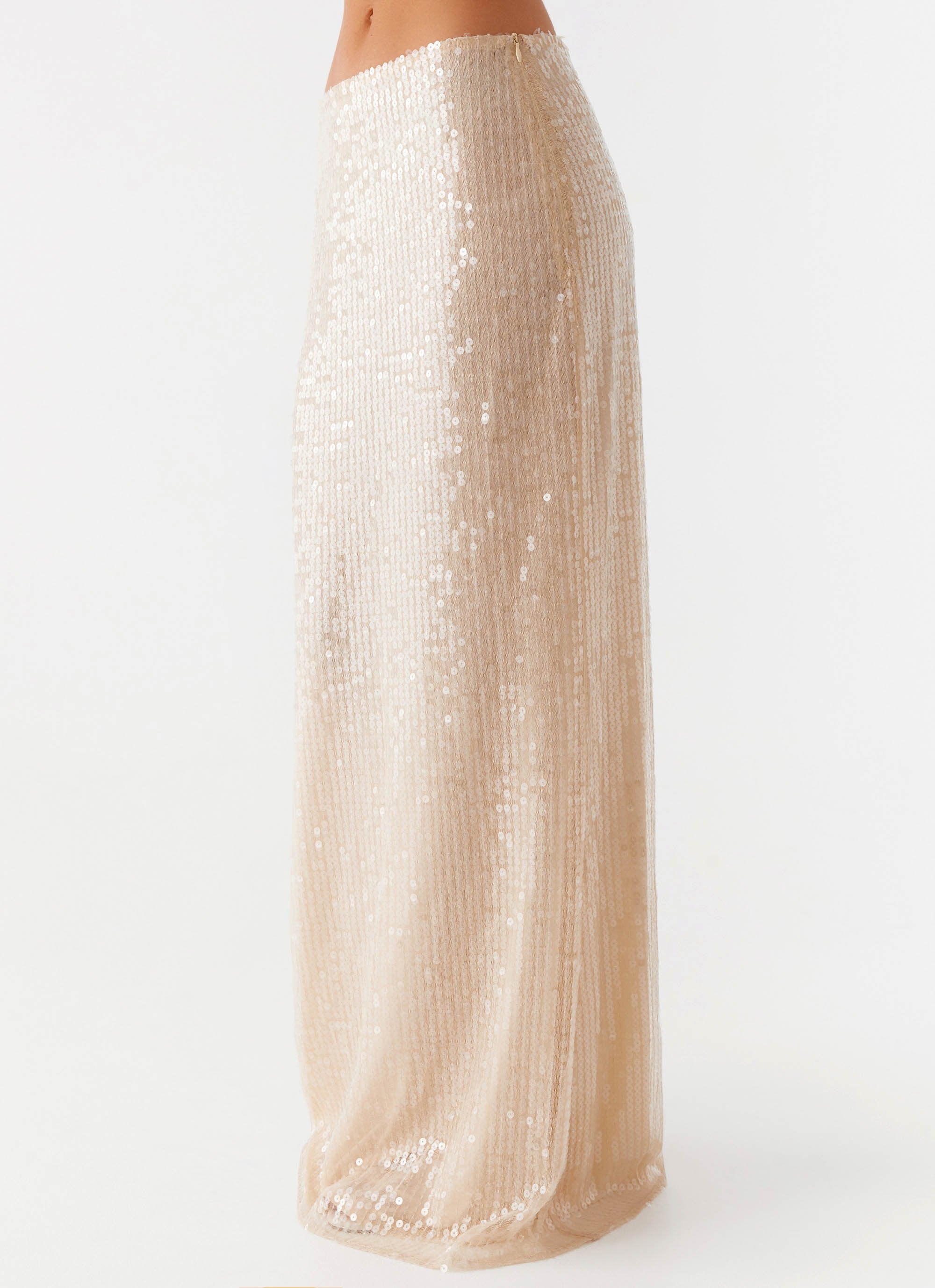 Wisteria Low Rise Sequin Maxi Skirt - Champagne - Image 4