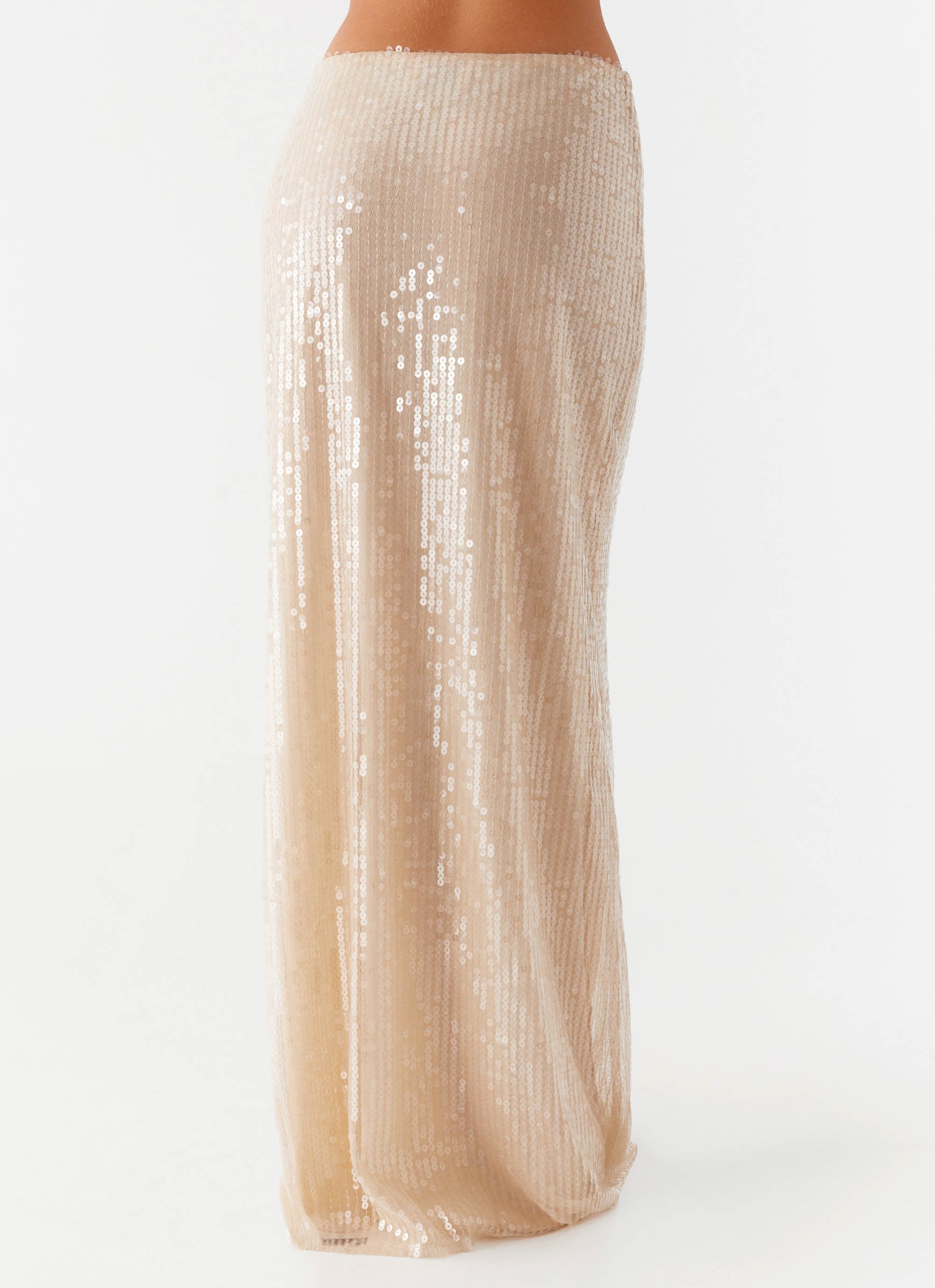 Wisteria Low Rise Sequin Maxi Skirt - Champagne - Image 6