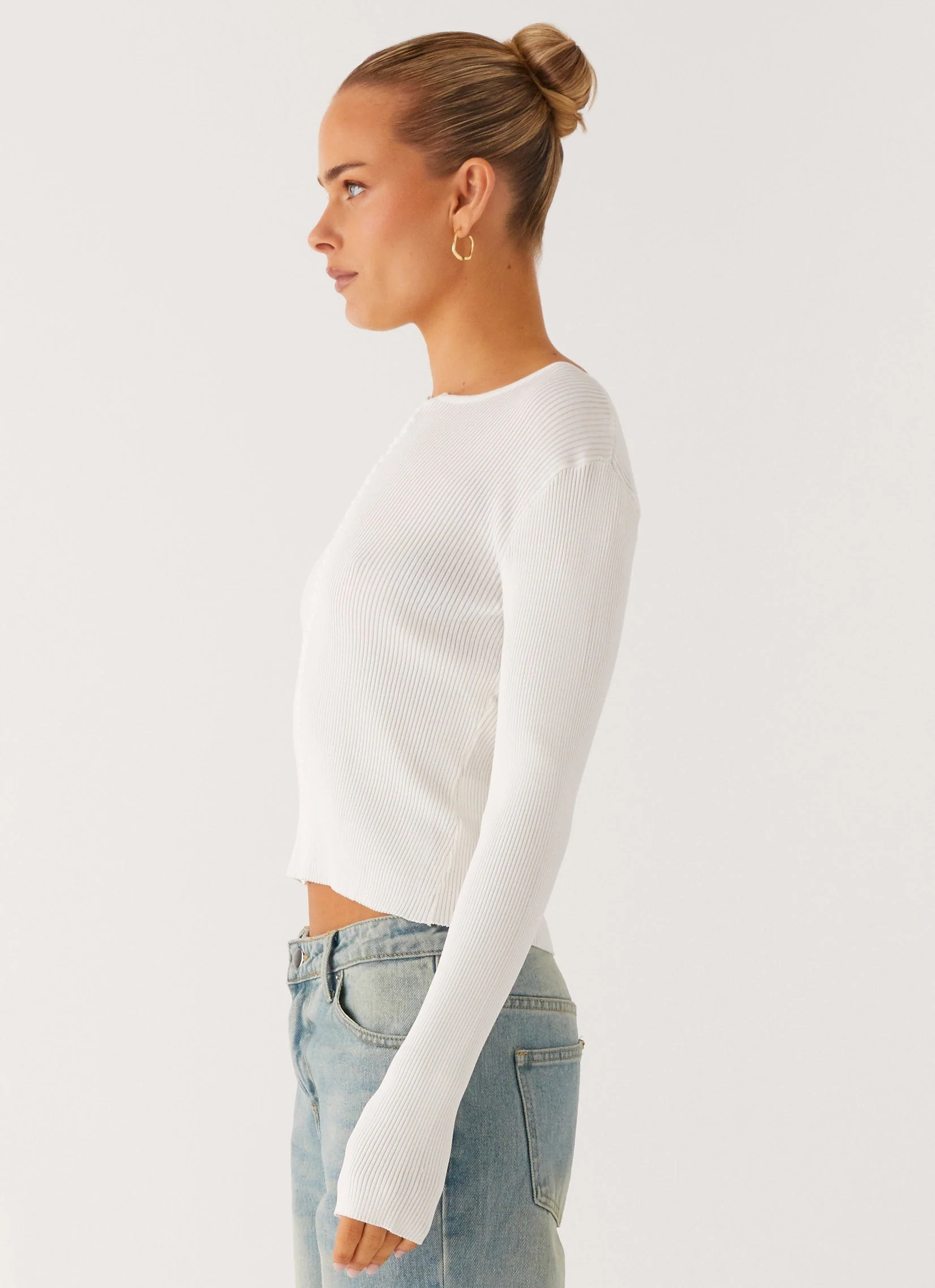 Wonderwall Lace Up Long Sleeve Top - White - Image 2